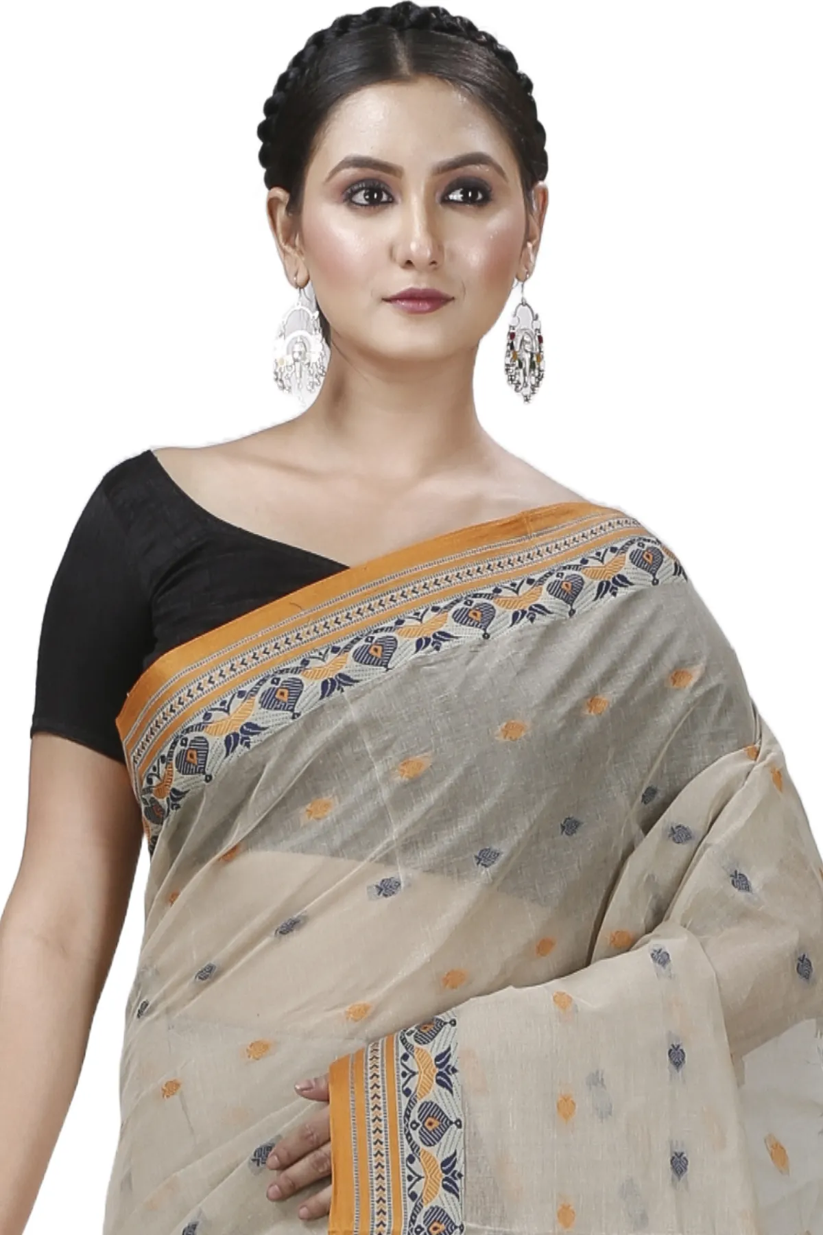 DipDiya Pure Cotton Brown Uvra Crafted in Bengal Tant Sarees