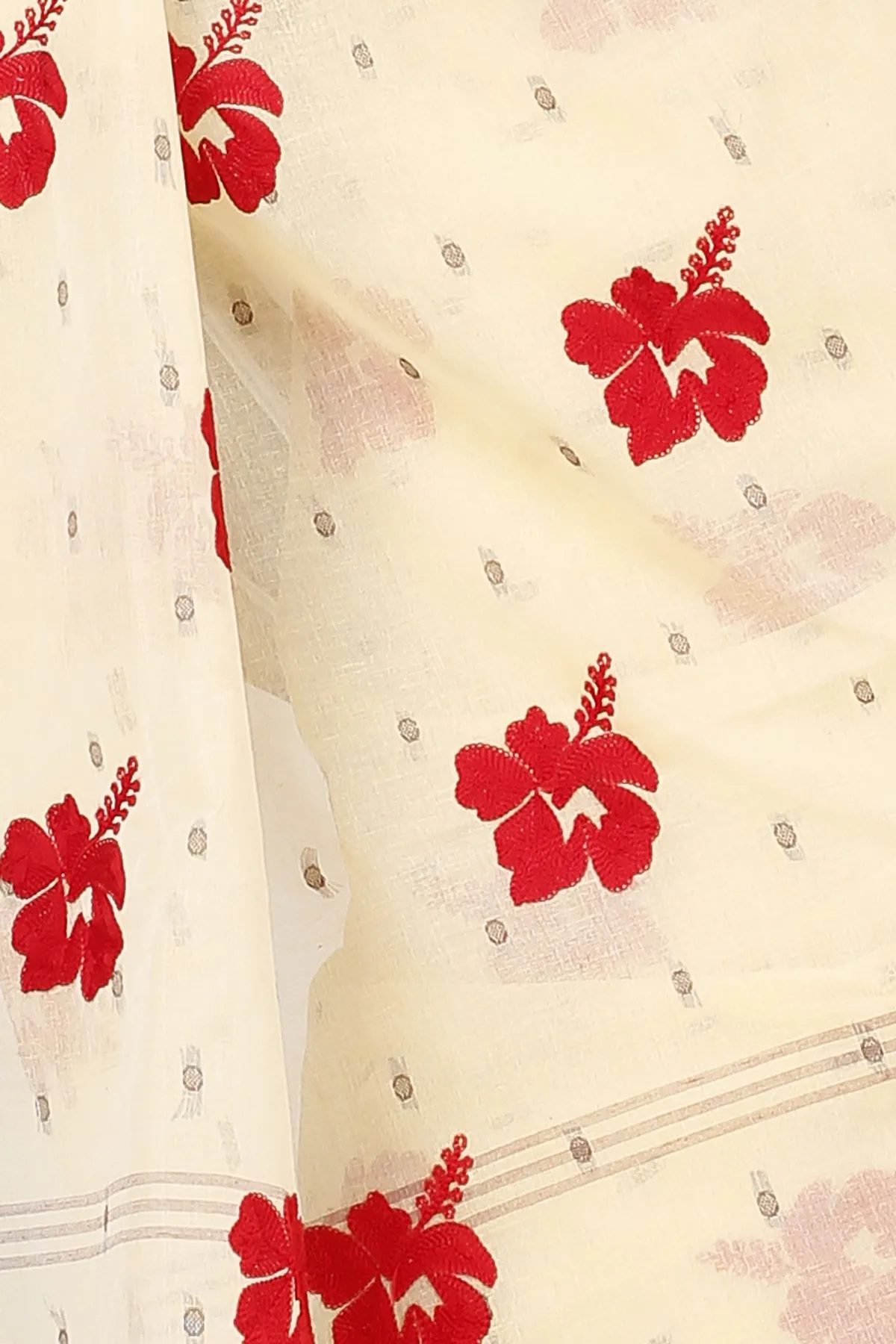 DipDiya Pure Cotton Brown White Embi Boysko Jova Timeless Elegance Embroidery Tant Sarees