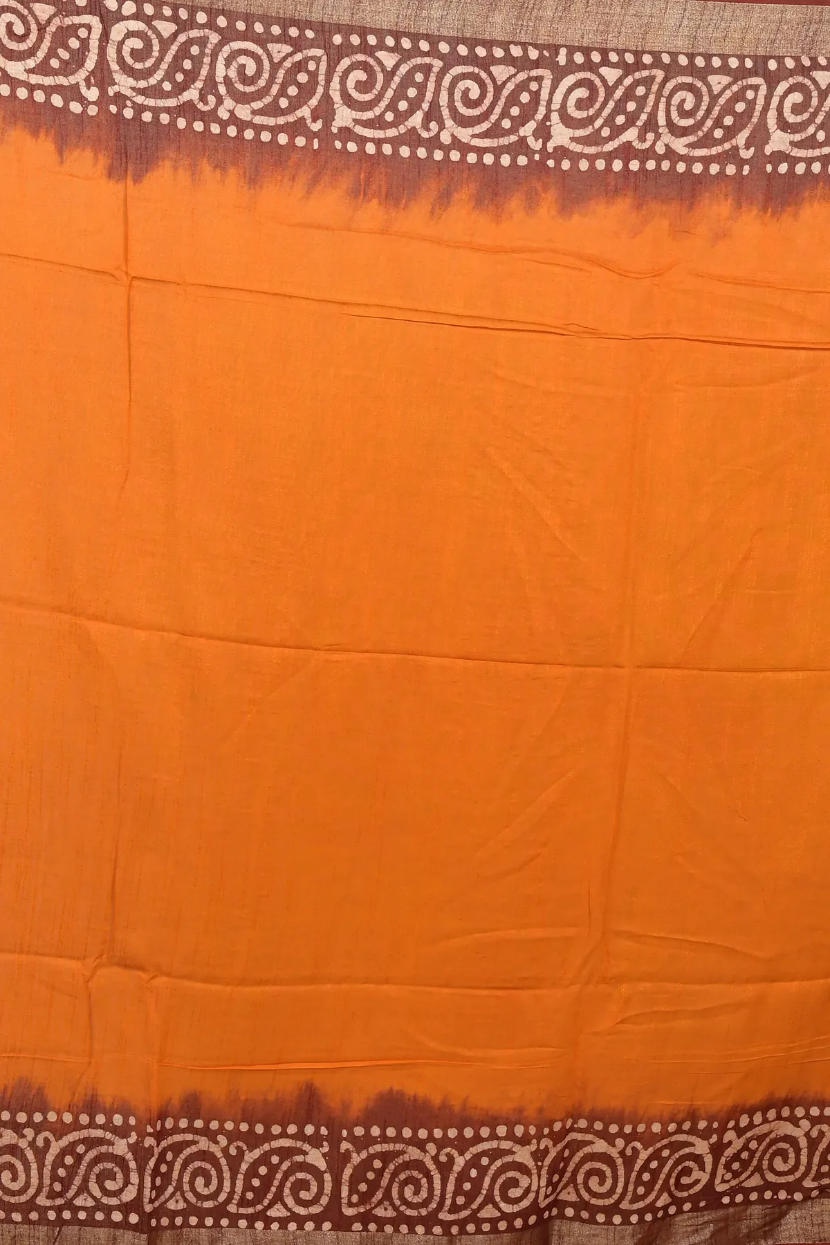 DipDiya Pure Cotton Brown Yellow Batikato Bengali Heritage Batik Print Sarees