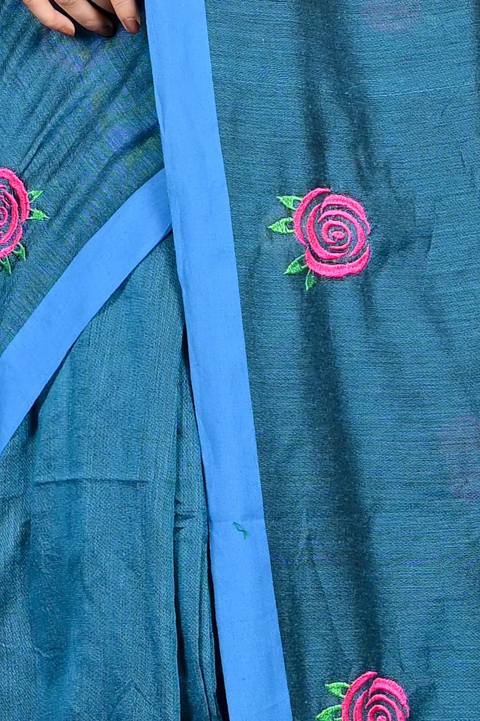 DipDiya Pure Cotton Cobalt Blue Parag Bengal in Every Thread Embroidery Handloom sarees