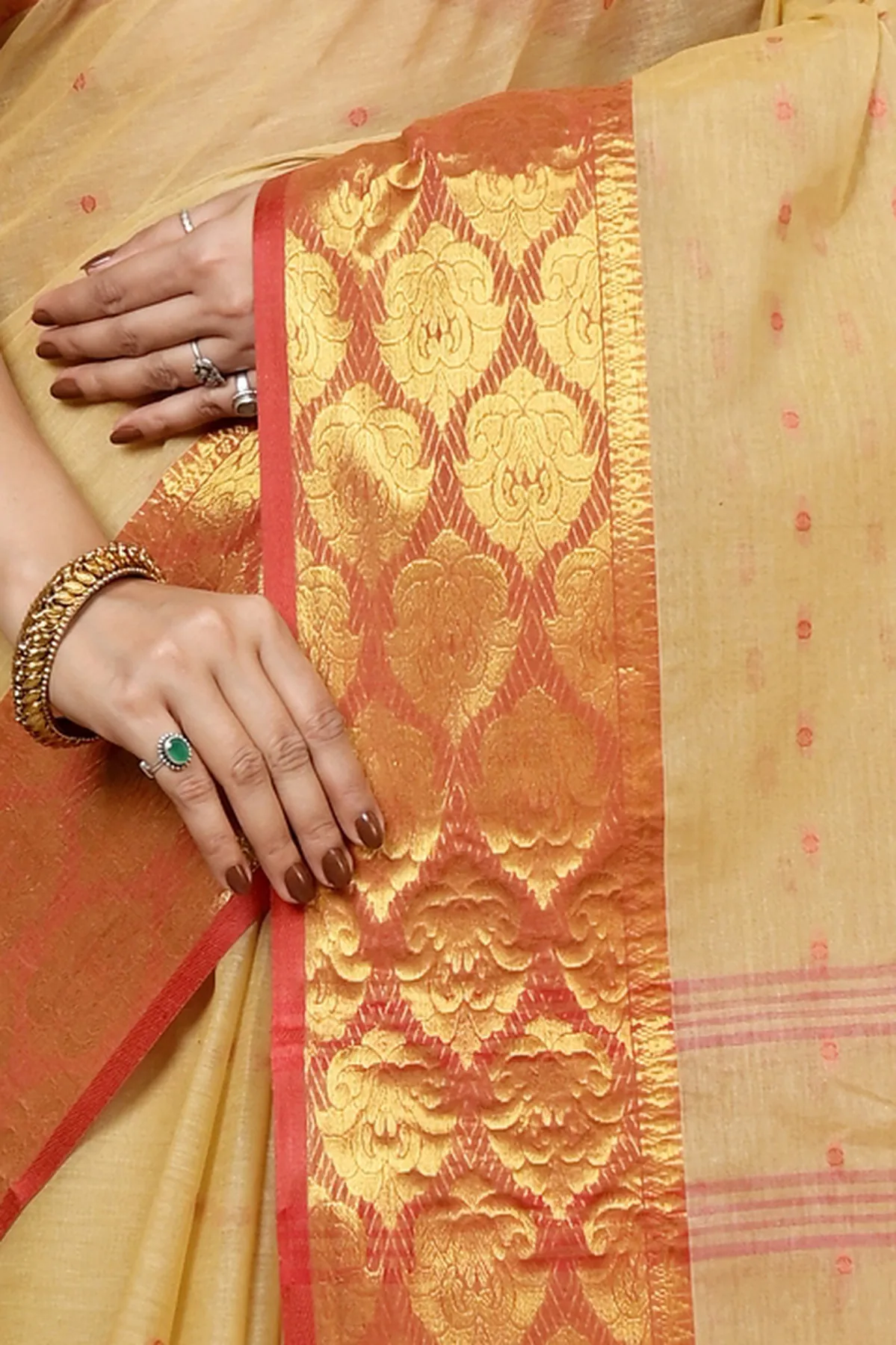 DipDiya Pure Cotton Cream Asmanito Heritage You Can Wear Tant Sarees