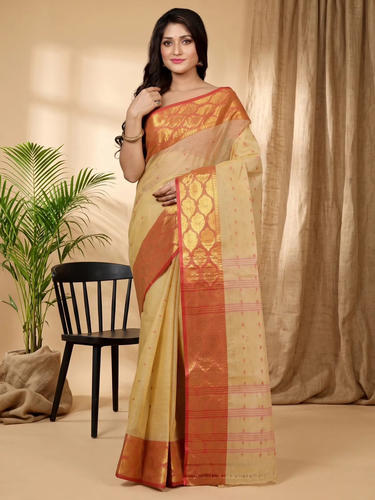 DipDiya Pure Cotton Cream Asmanito Heritage You Can Wear Tant Sarees