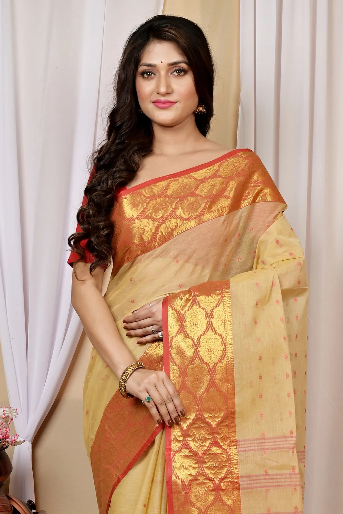 DipDiya Pure Cotton Cream Asmanito Heritage You Can Wear Tant Sarees