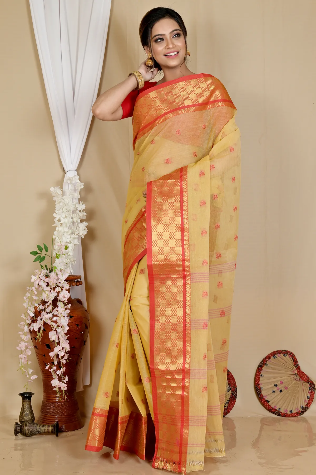 DipDiya Pure Cotton Cream Atula Essence of Bengal Tant Sarees