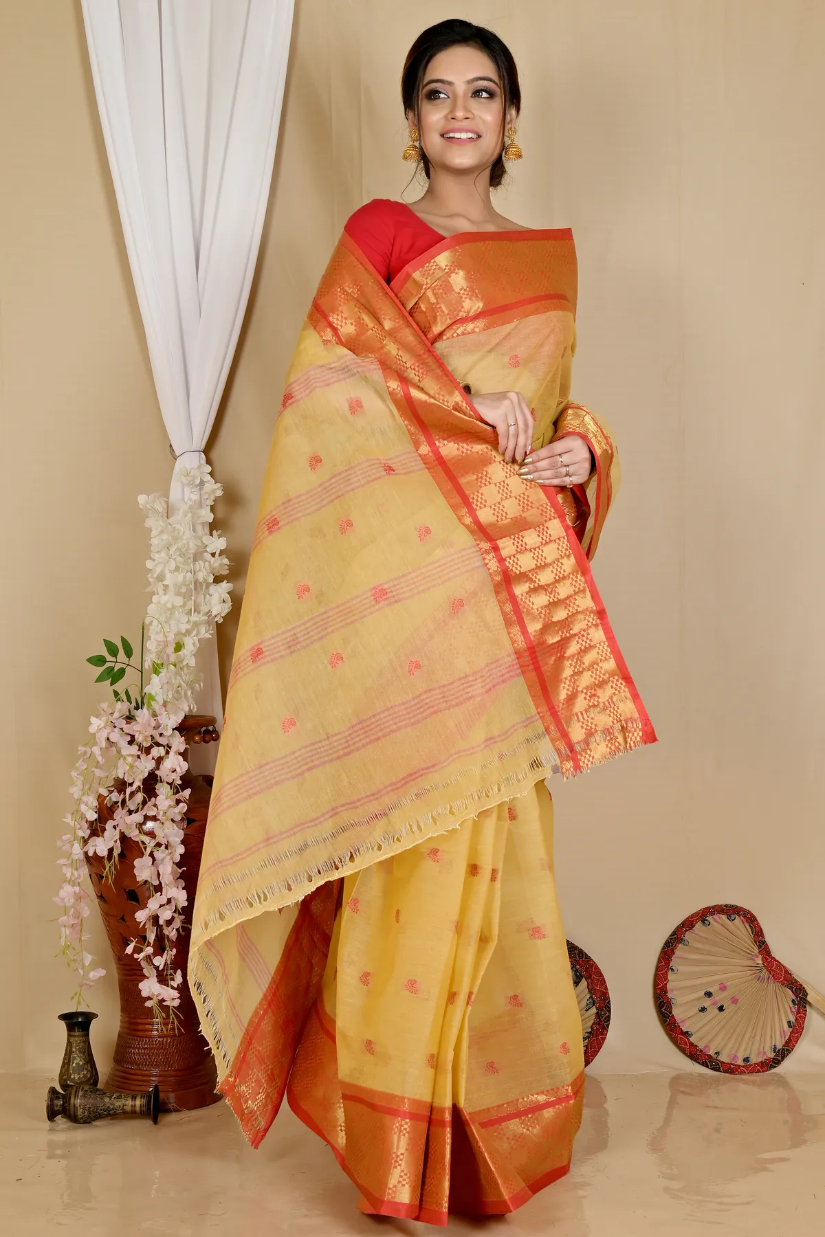 DipDiya Pure Cotton Cream Atula Essence of Bengal Tant Sarees