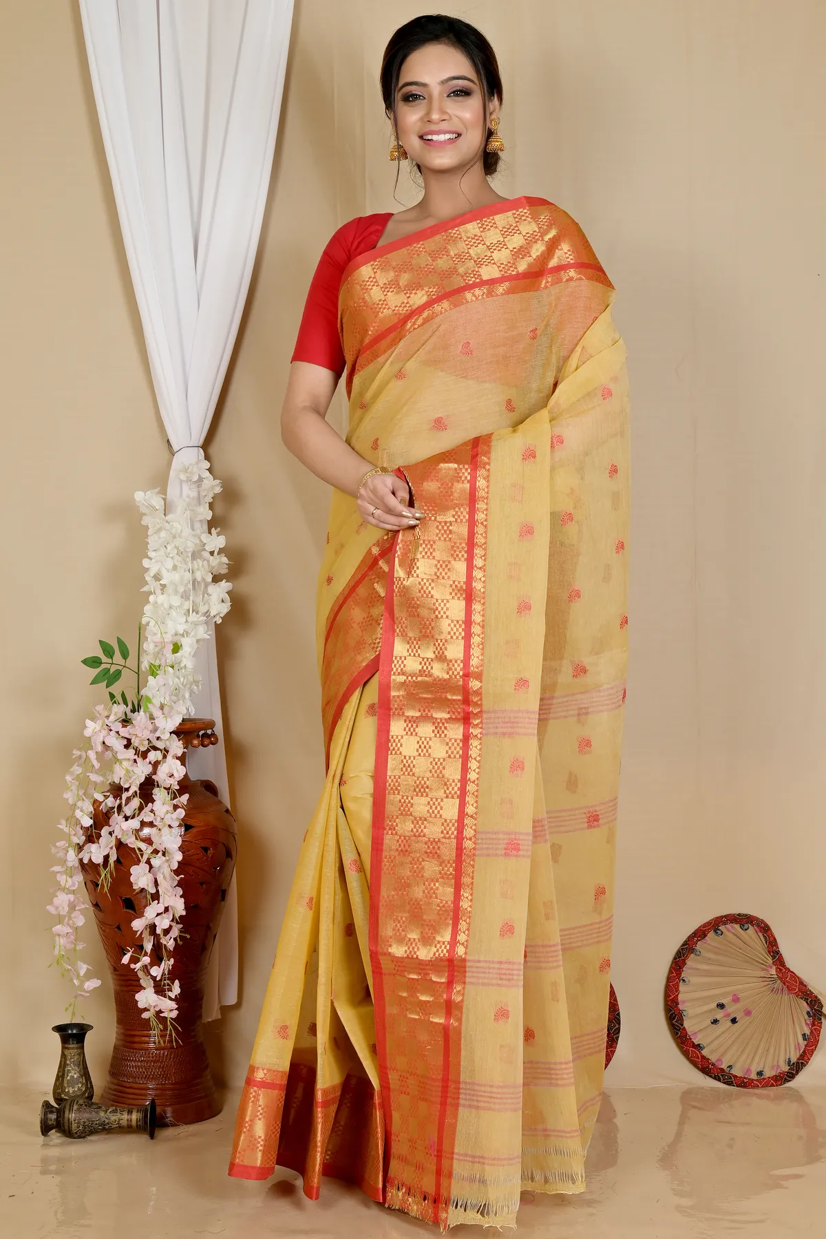 DipDiya Pure Cotton Cream Atula Essence of Bengal Tant Sarees