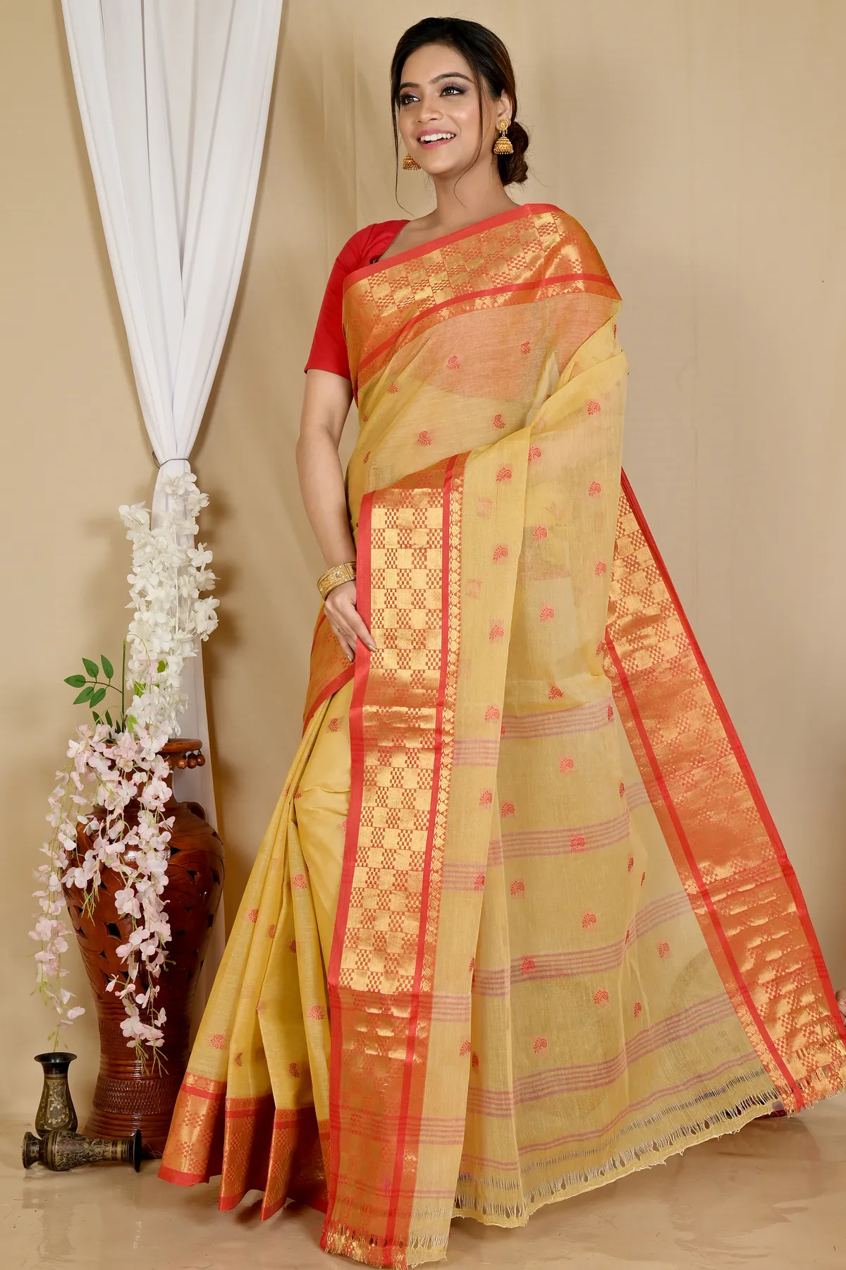 DipDiya Pure Cotton Cream Atula Essence of Bengal Tant Sarees
