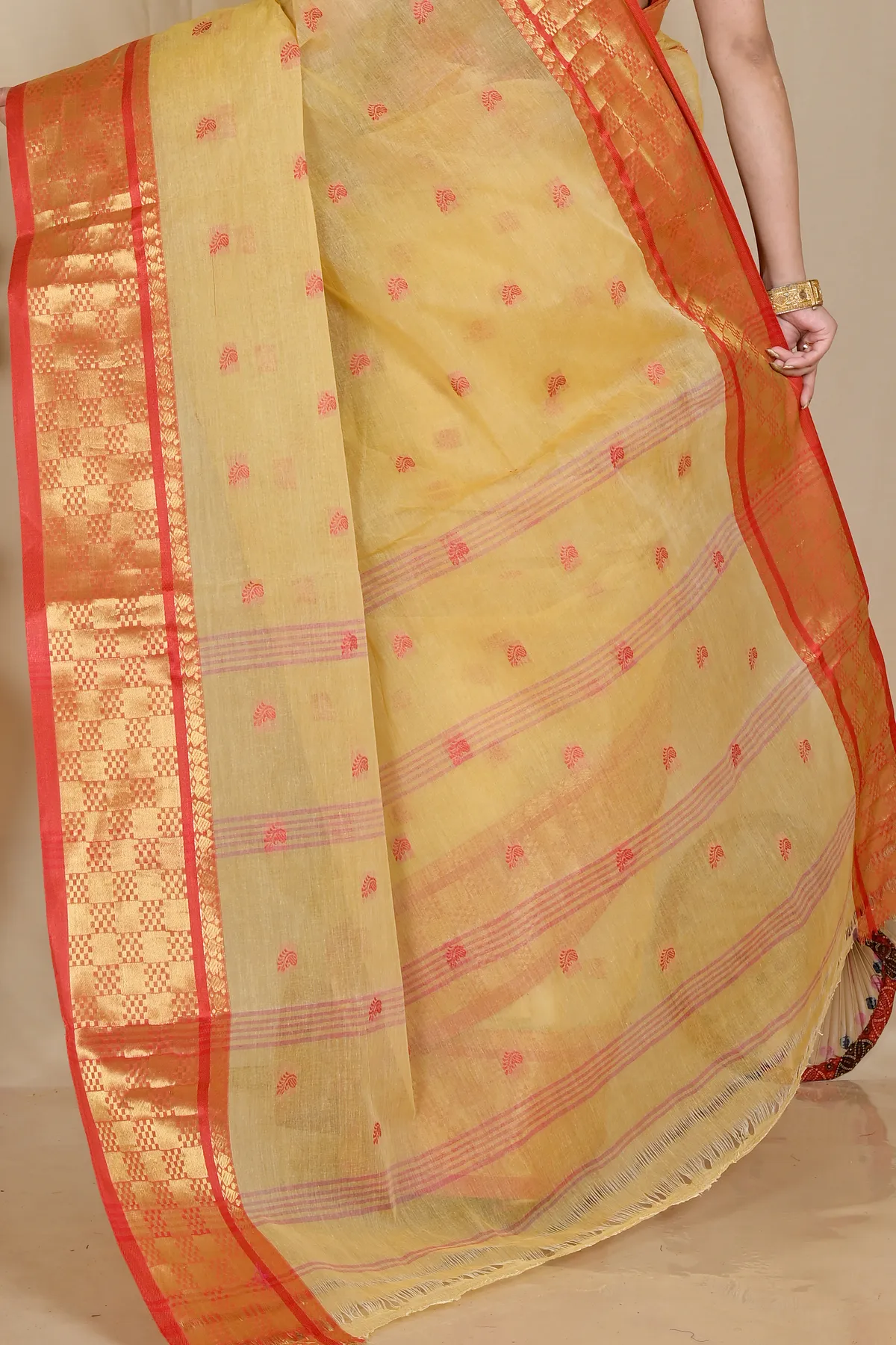 DipDiya Pure Cotton Cream Atula Essence of Bengal Tant Sarees