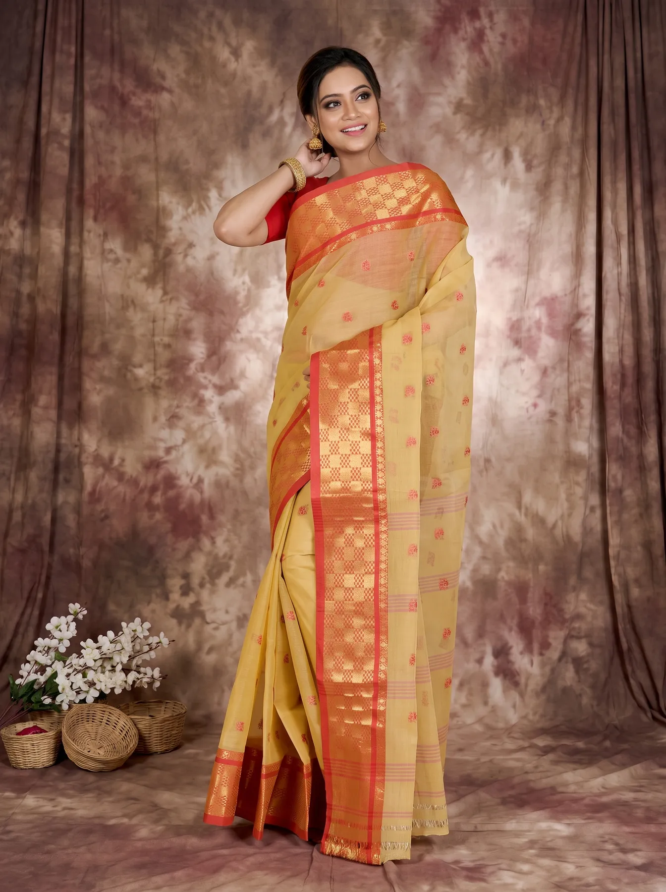 DipDiya Pure Cotton Cream Atula Essence of Bengal Tant Sarees