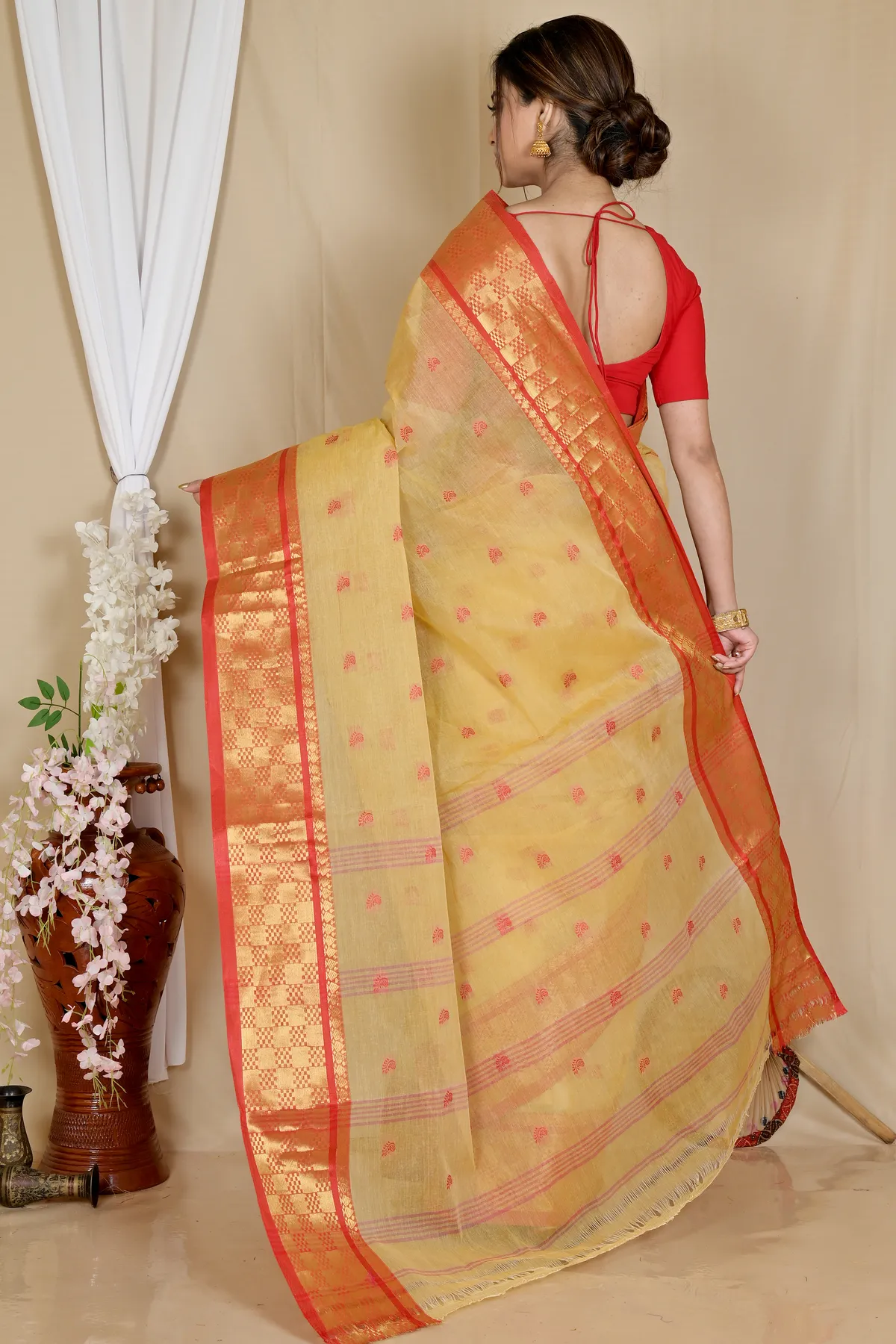 DipDiya Pure Cotton Cream Atula Essence of Bengal Tant Sarees