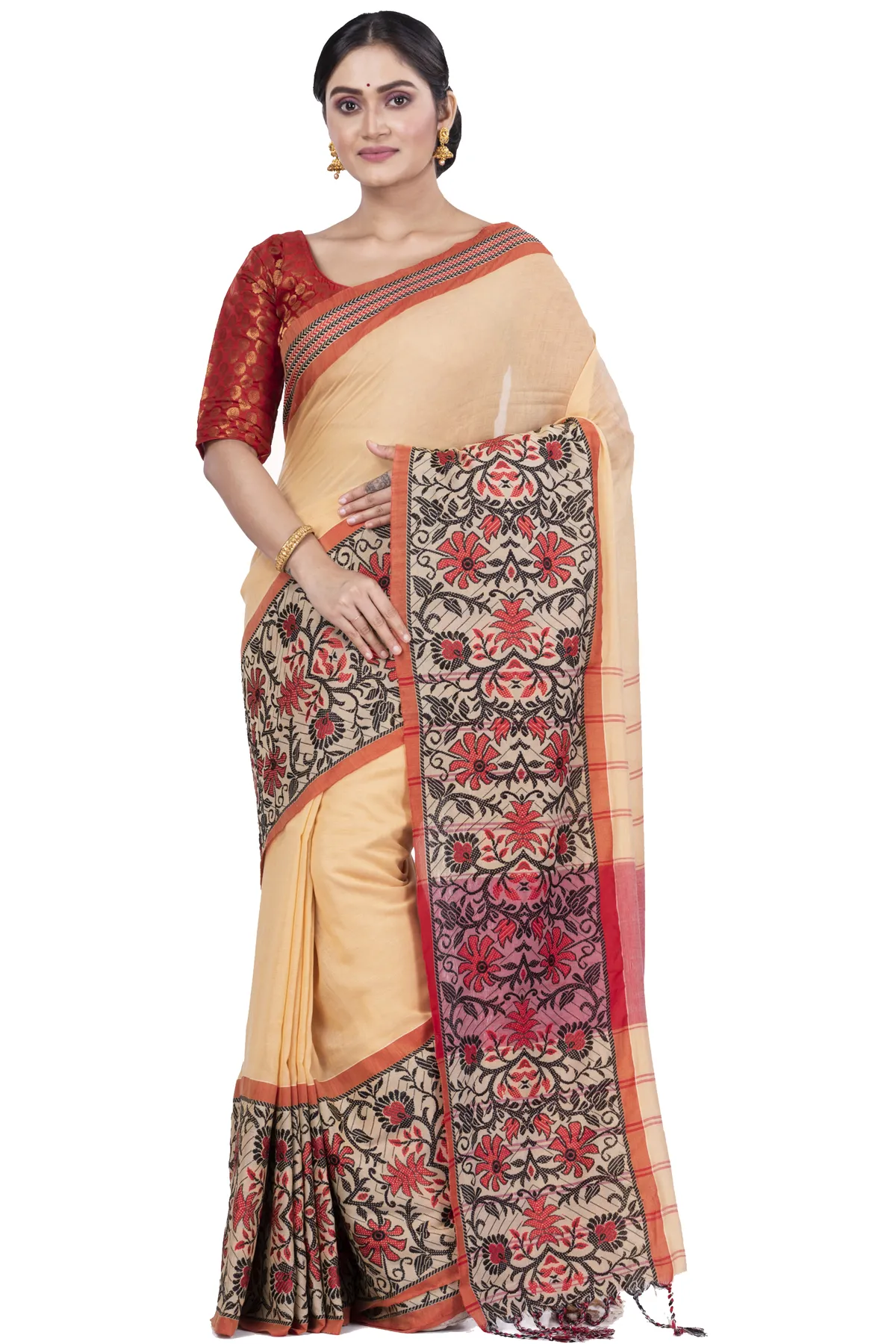 DipDiya Pure Cotton Cream Begompuri Hand Effortless Tradition Handloom Sarees