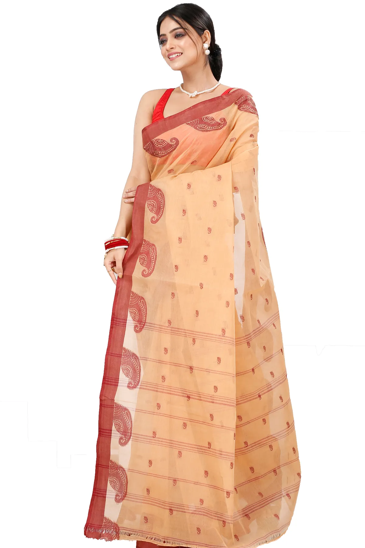 DipDiya Pure Cotton Cream Epto Shonko Essence of Bengal Tant Sarees