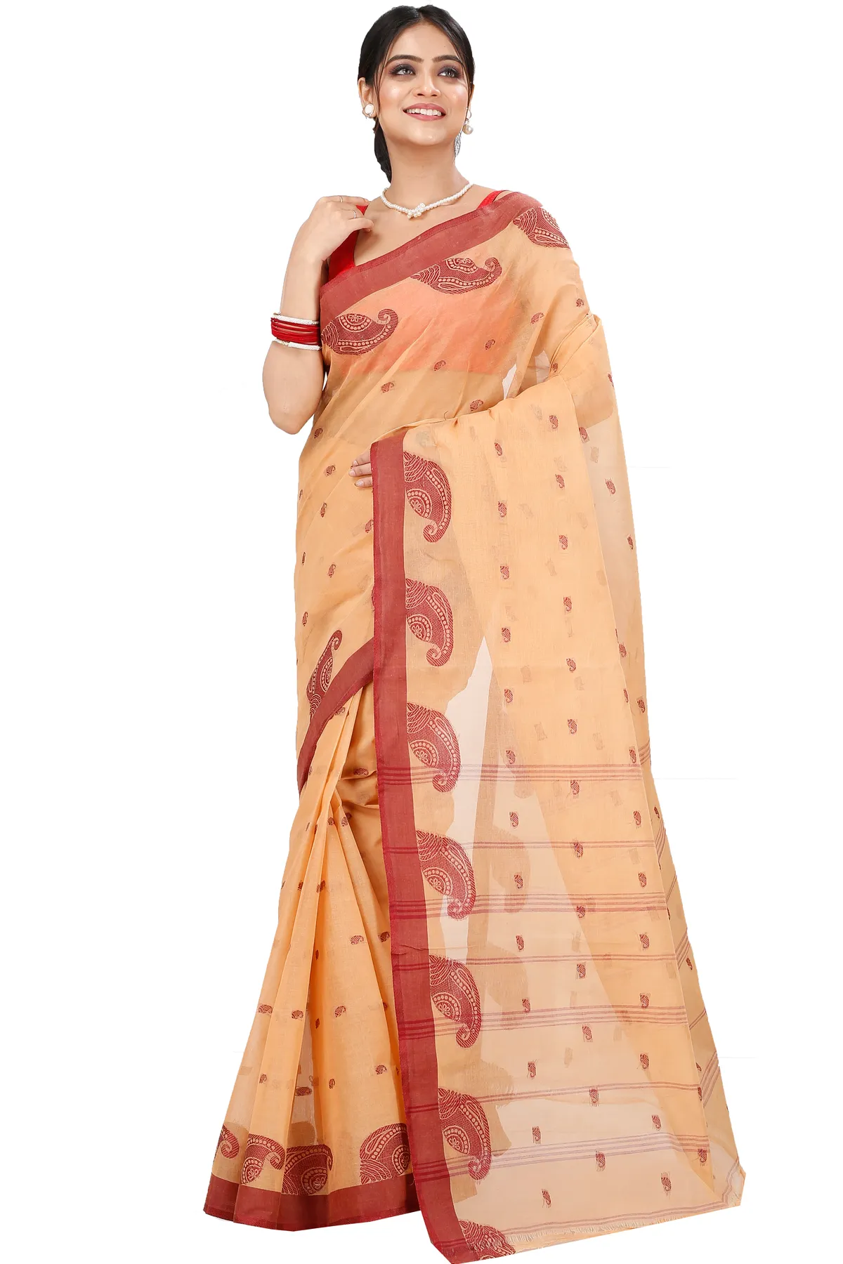 DipDiya Pure Cotton Cream Epto Shonko Essence of Bengal Tant Sarees