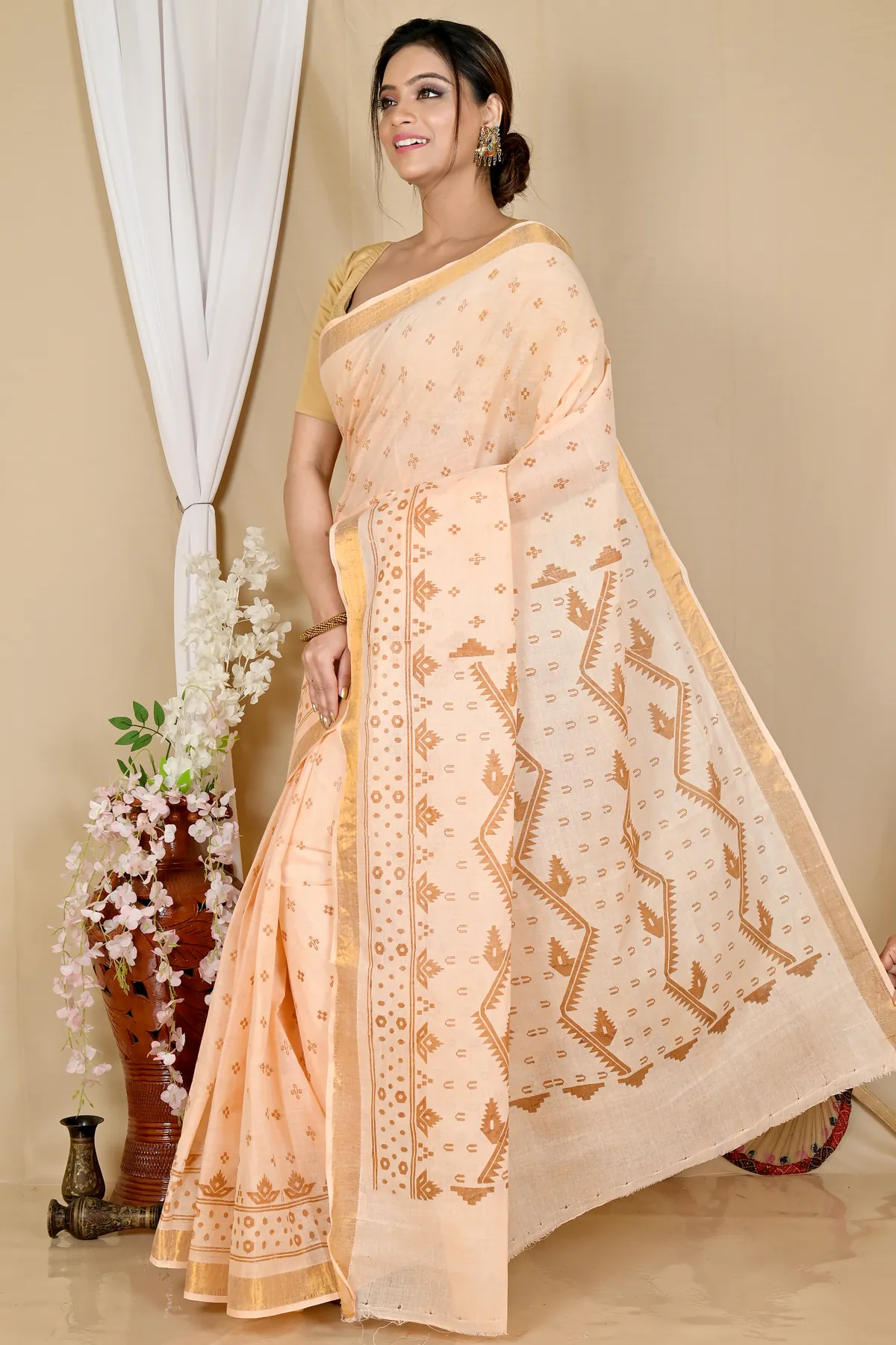 DipDiya Pure Cotton Cream Luvna Elegant by Tradition Printed Tant Sarees