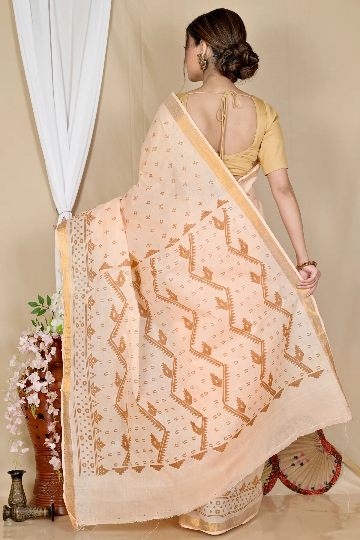 DipDiya Pure Cotton Cream Luvna Elegant by Tradition Printed Tant Sarees