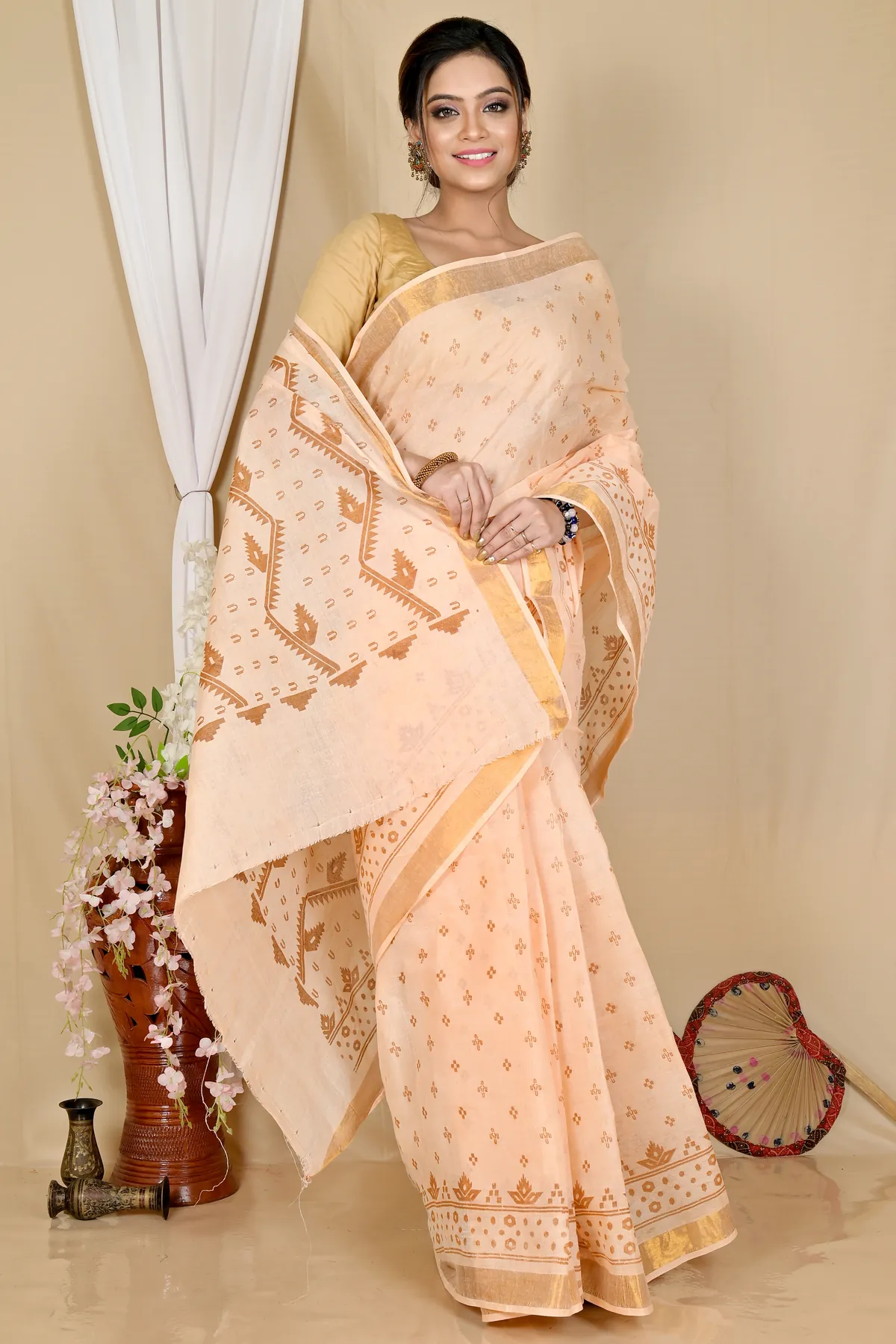 DipDiya Pure Cotton Cream Luvna Elegant by Tradition Printed Tant Sarees