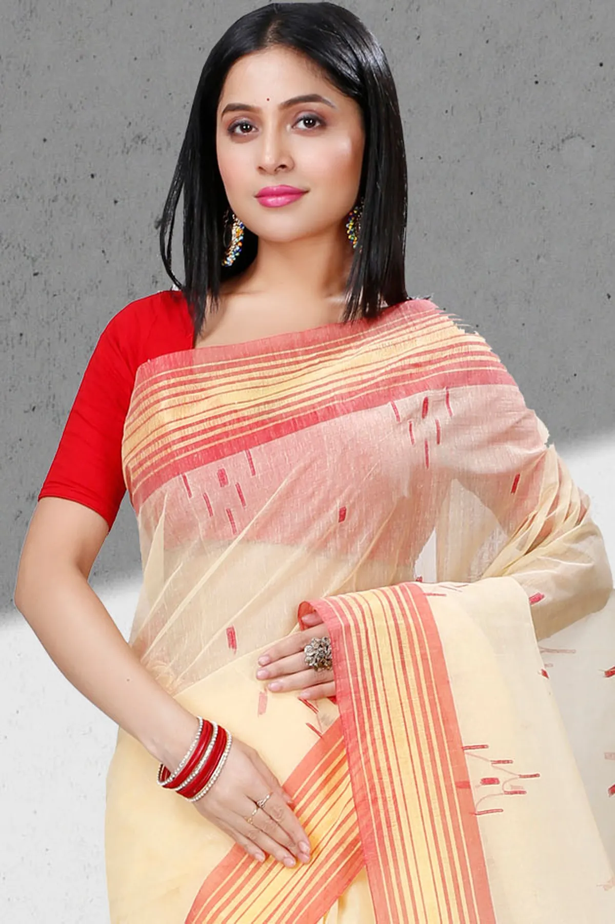 DipDiya Pure Cotton Cream Naman Timeless Bengal Tant Sarees