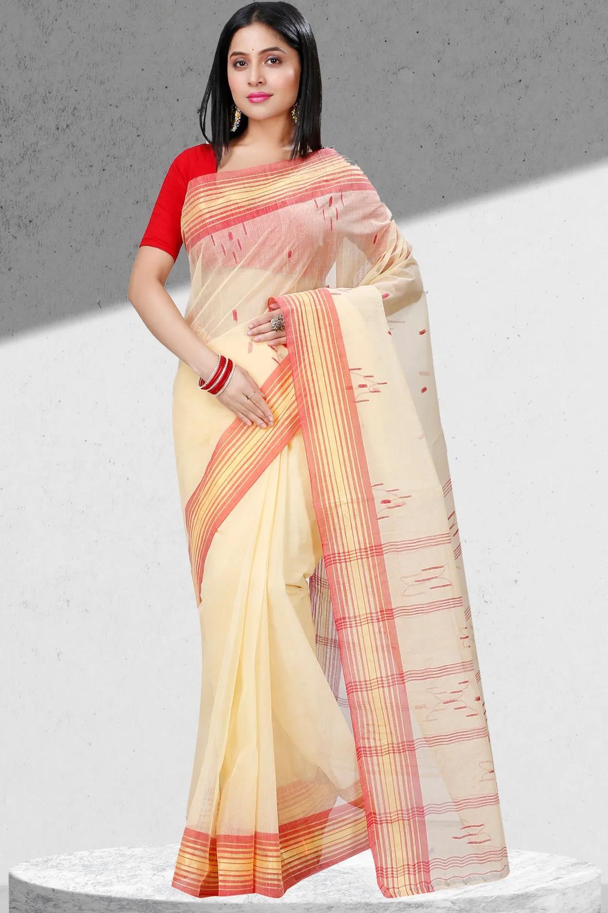 DipDiya Pure Cotton Cream Naman Timeless Bengal Tant Sarees