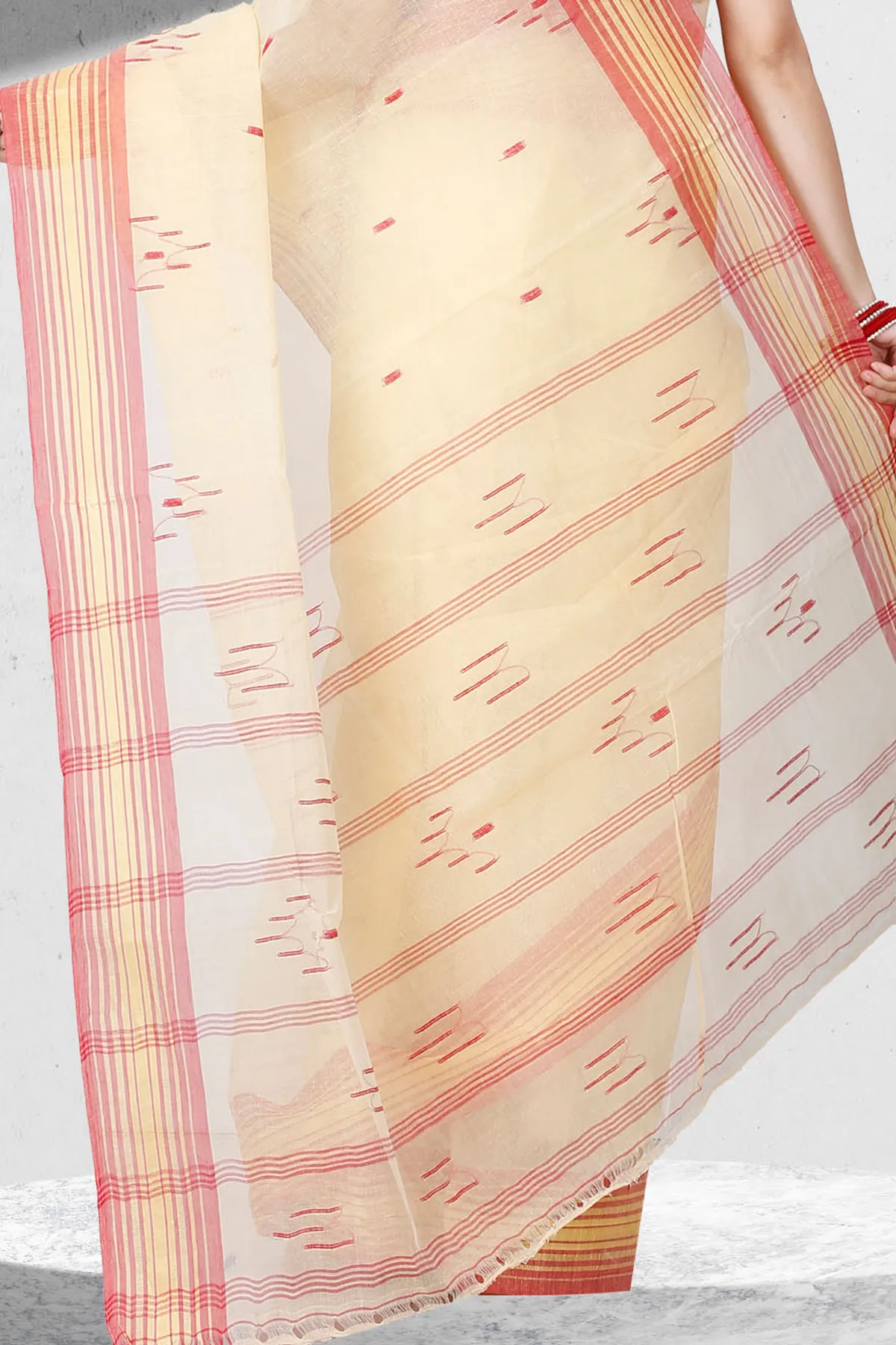 DipDiya Pure Cotton Cream Naman Timeless Bengal Tant Sarees