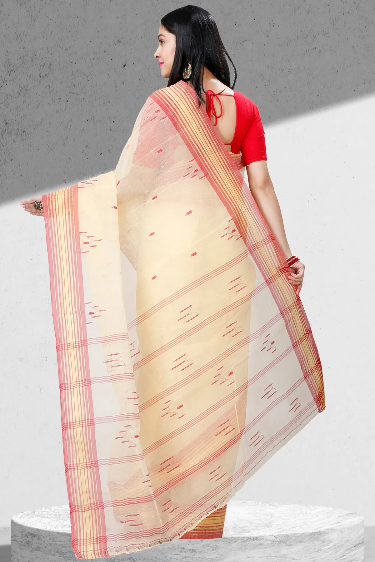 DipDiya Pure Cotton Cream Naman Timeless Bengal Tant Sarees