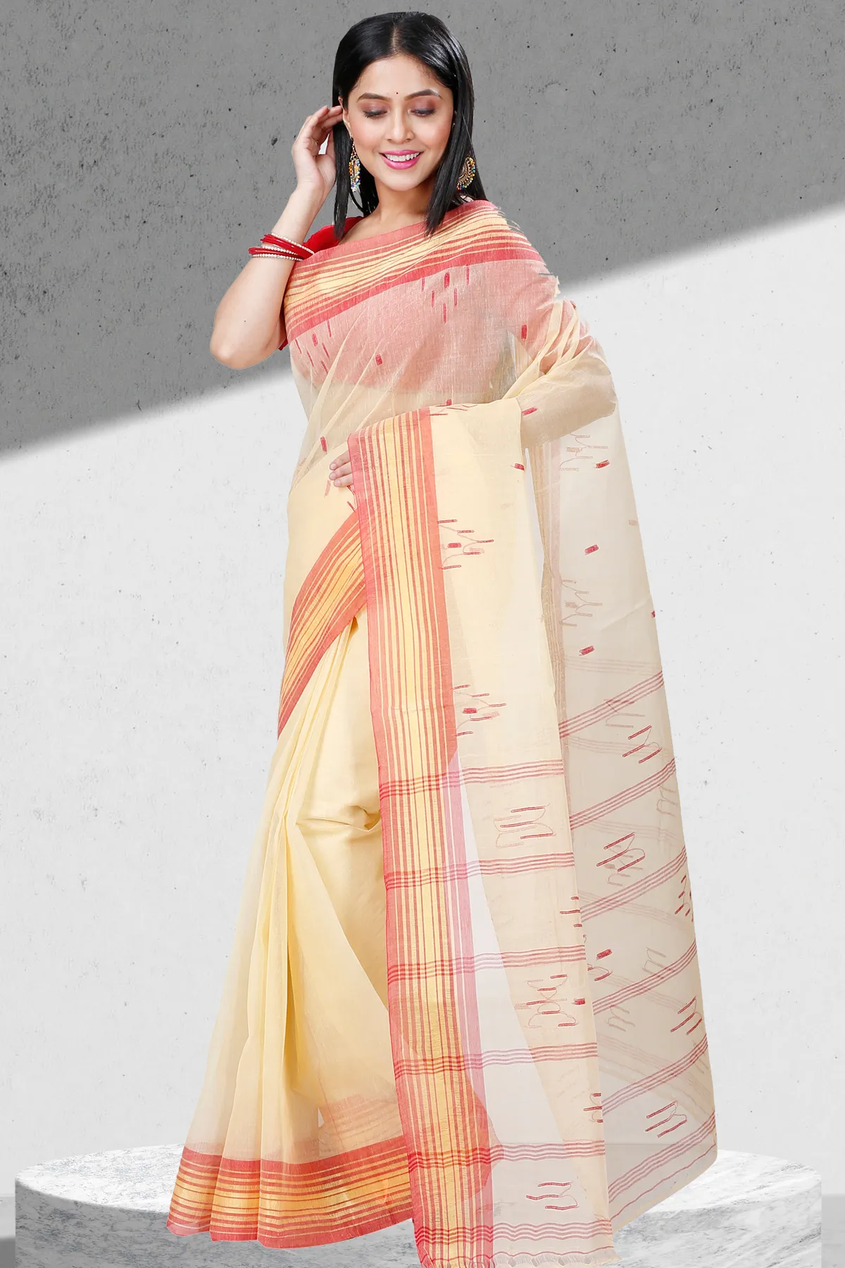 DipDiya Pure Cotton Cream Naman Timeless Bengal Tant Sarees