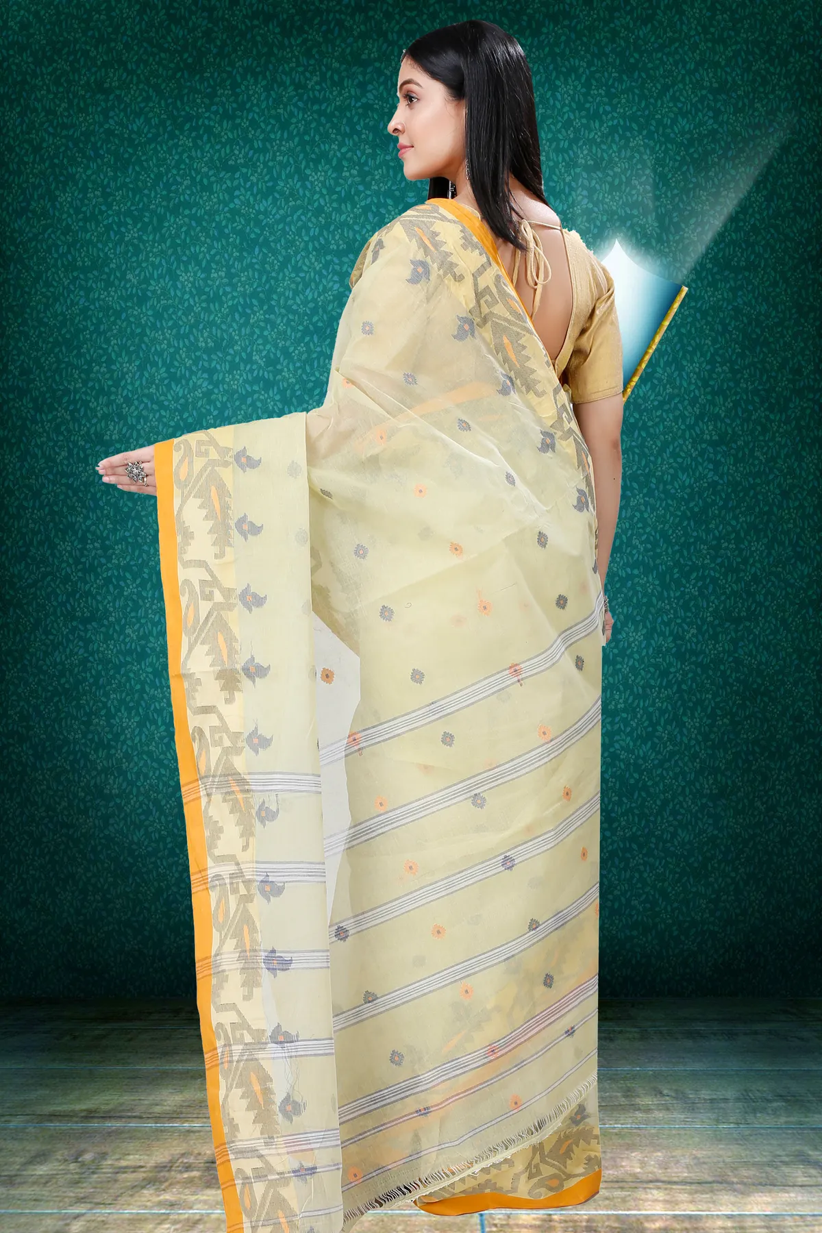 DipDiya Pure Cotton Cream Nripa Crafted in Bengal Tant Sarees