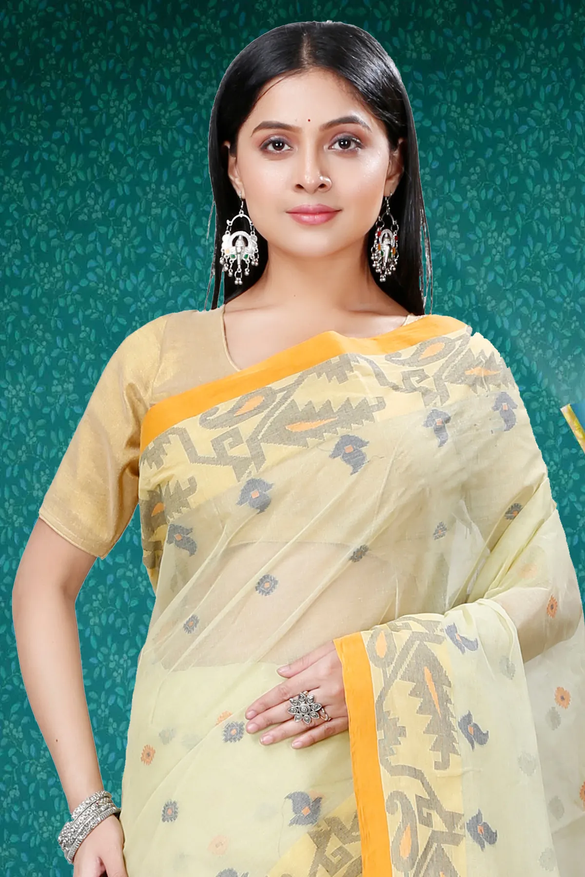 DipDiya Pure Cotton Cream Nripa Crafted in Bengal Tant Sarees