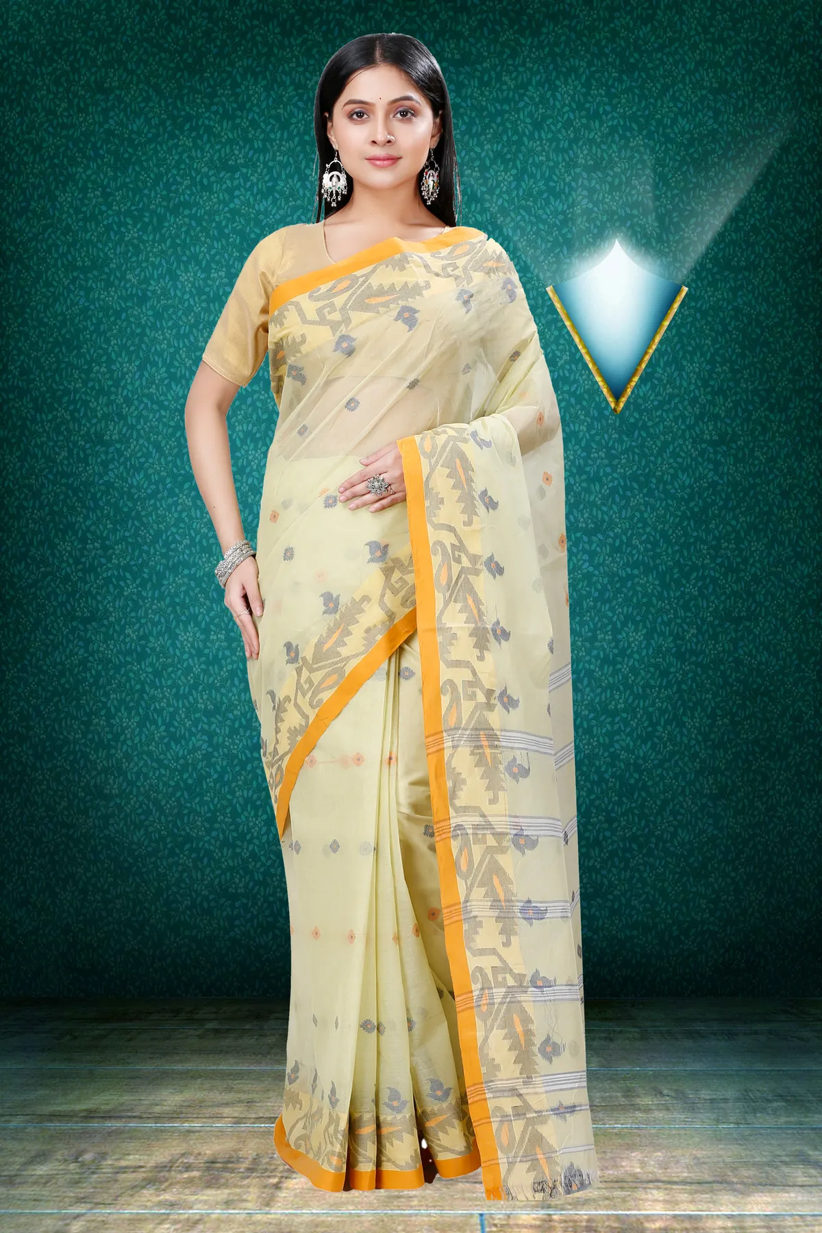 DipDiya Pure Cotton Cream Nripa Crafted in Bengal Tant Sarees
