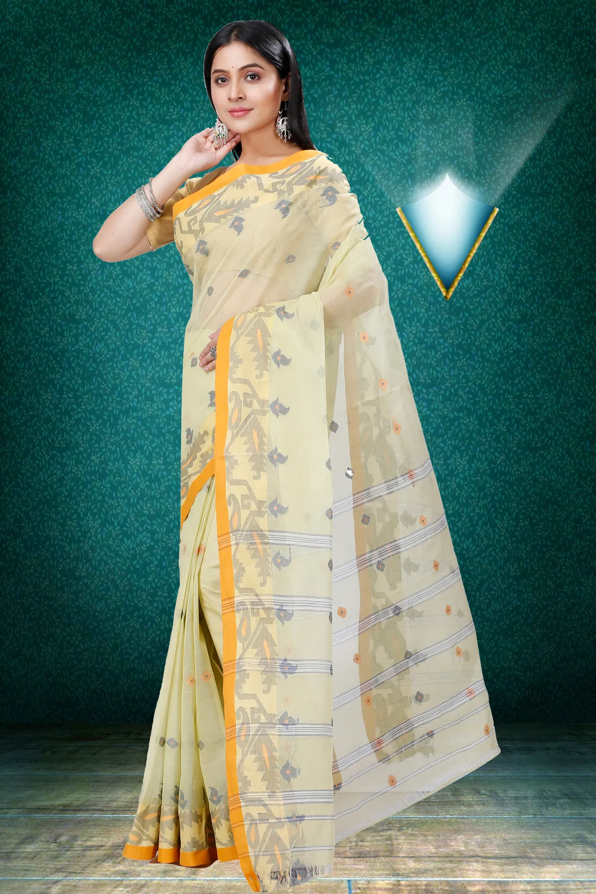 DipDiya Pure Cotton Cream Nripa Crafted in Bengal Tant Sarees