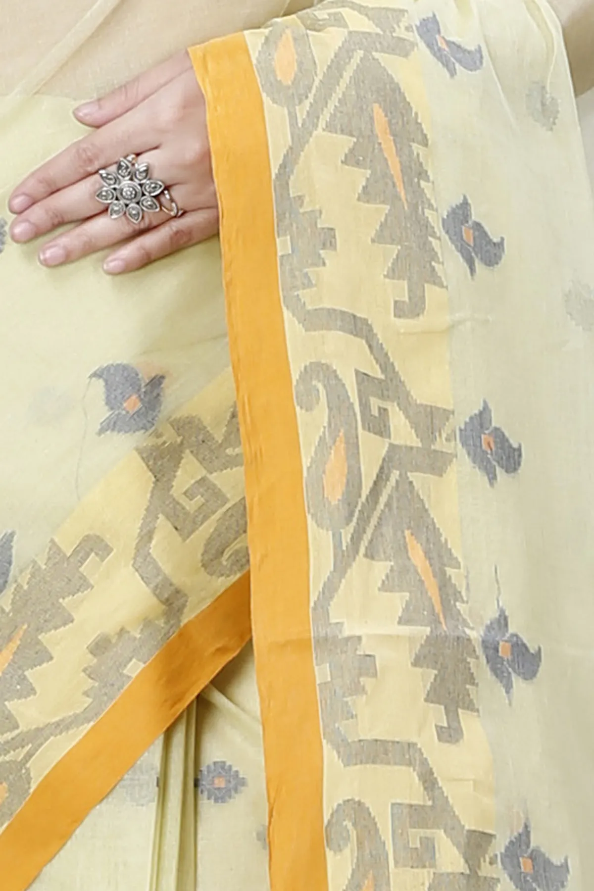 DipDiya Pure Cotton Cream Nripa Crafted in Bengal Tant Sarees