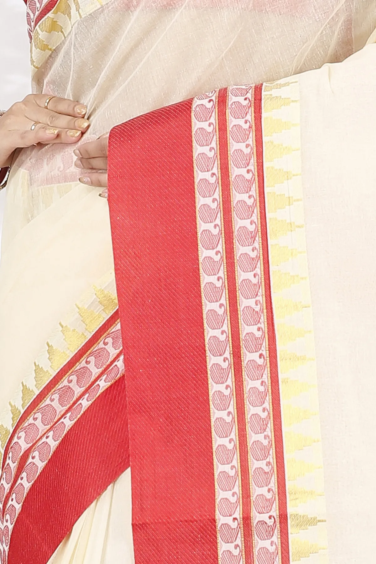 DipDiya Pure Cotton Cream Red Ethan Stories of Bengal Tant Sarees