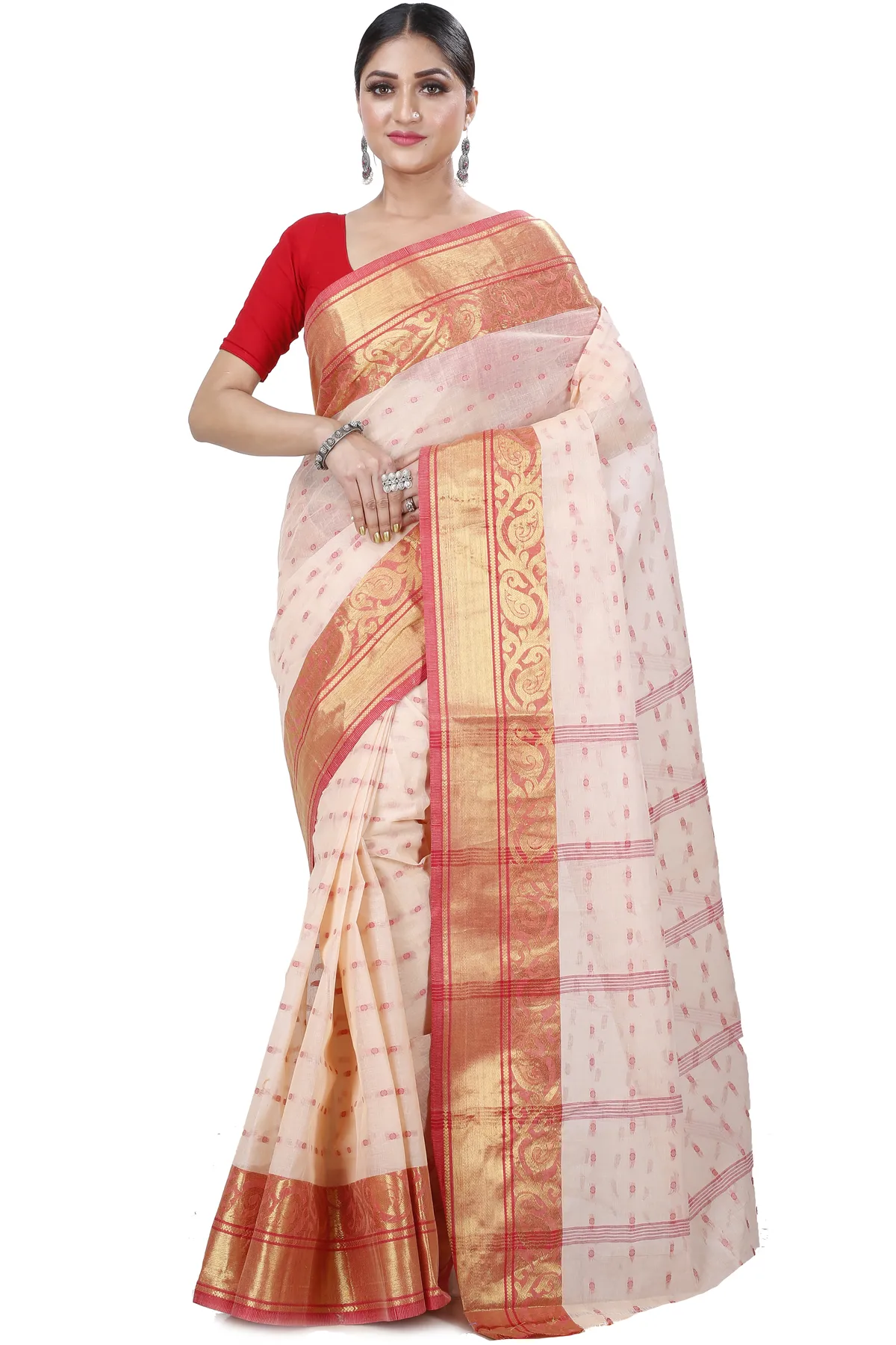 DipDiya Pure Cotton Cream Sachi Bengal in Every Thread Tant Sarees