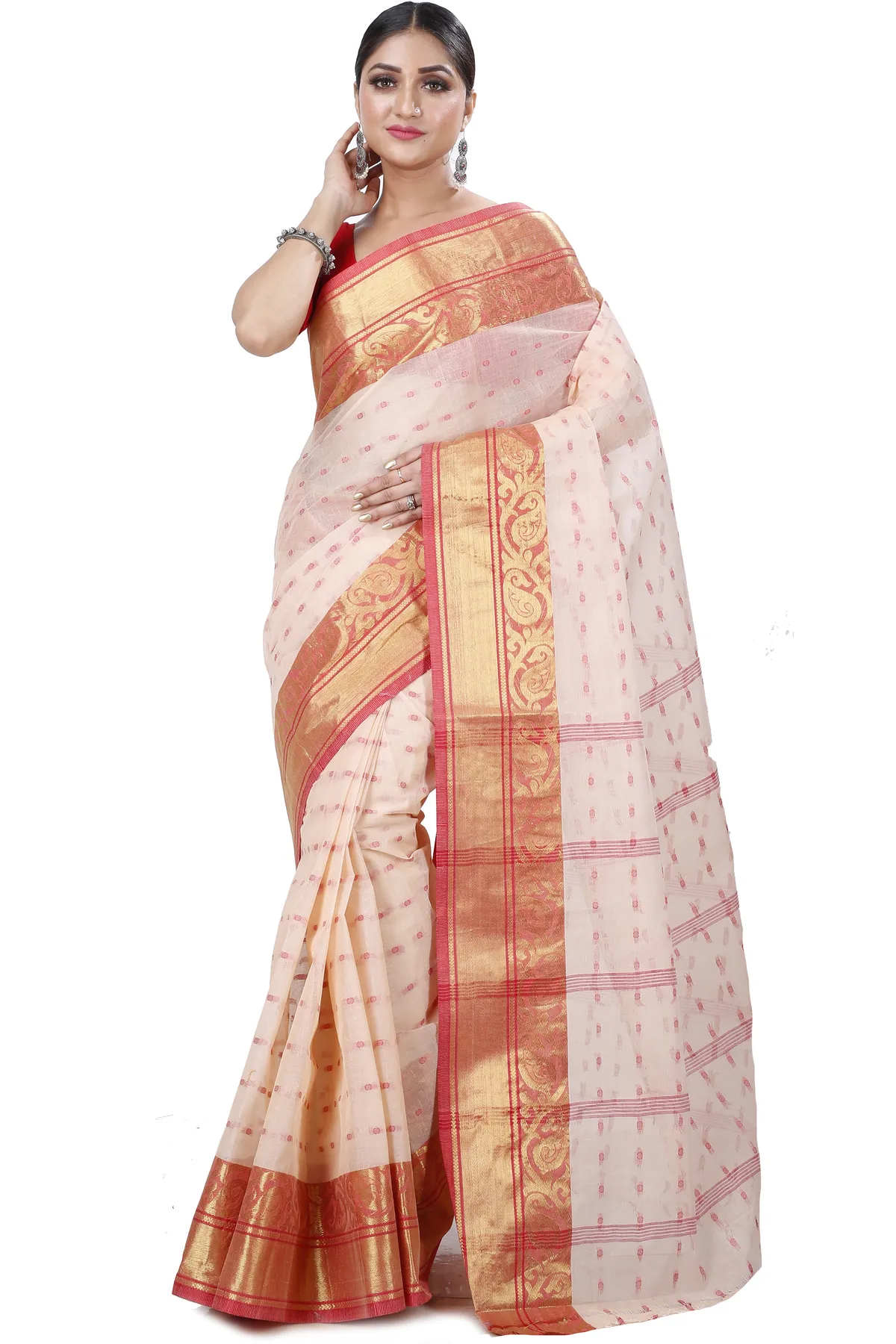 DipDiya Pure Cotton Cream Sachi Bengal in Every Thread Tant Sarees