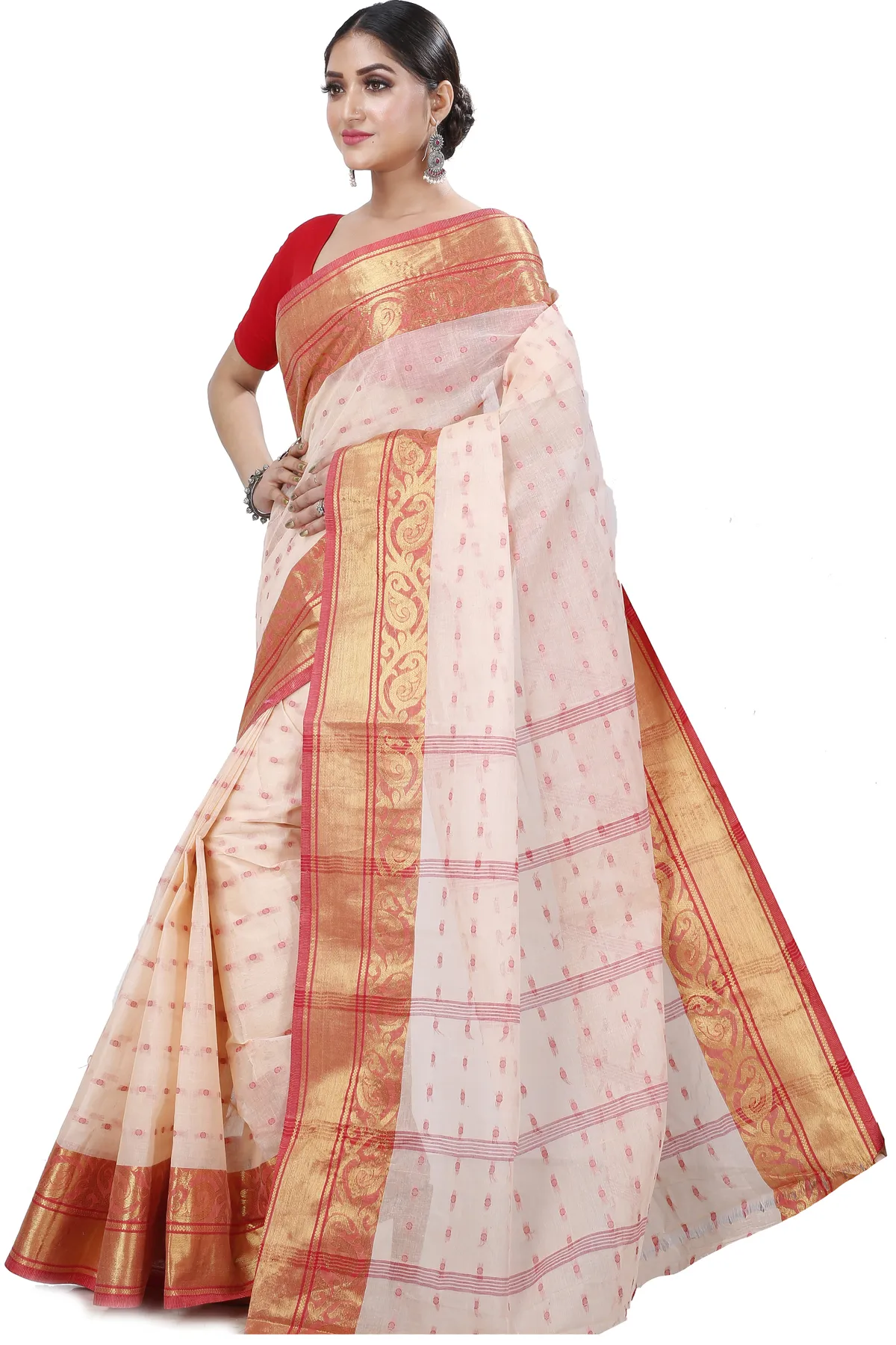 DipDiya Pure Cotton Cream Sachi Bengal in Every Thread Tant Sarees