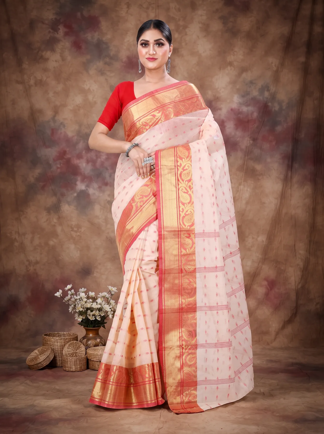 DipDiya Pure Cotton Cream Sachi Bengal in Every Thread Tant Sarees