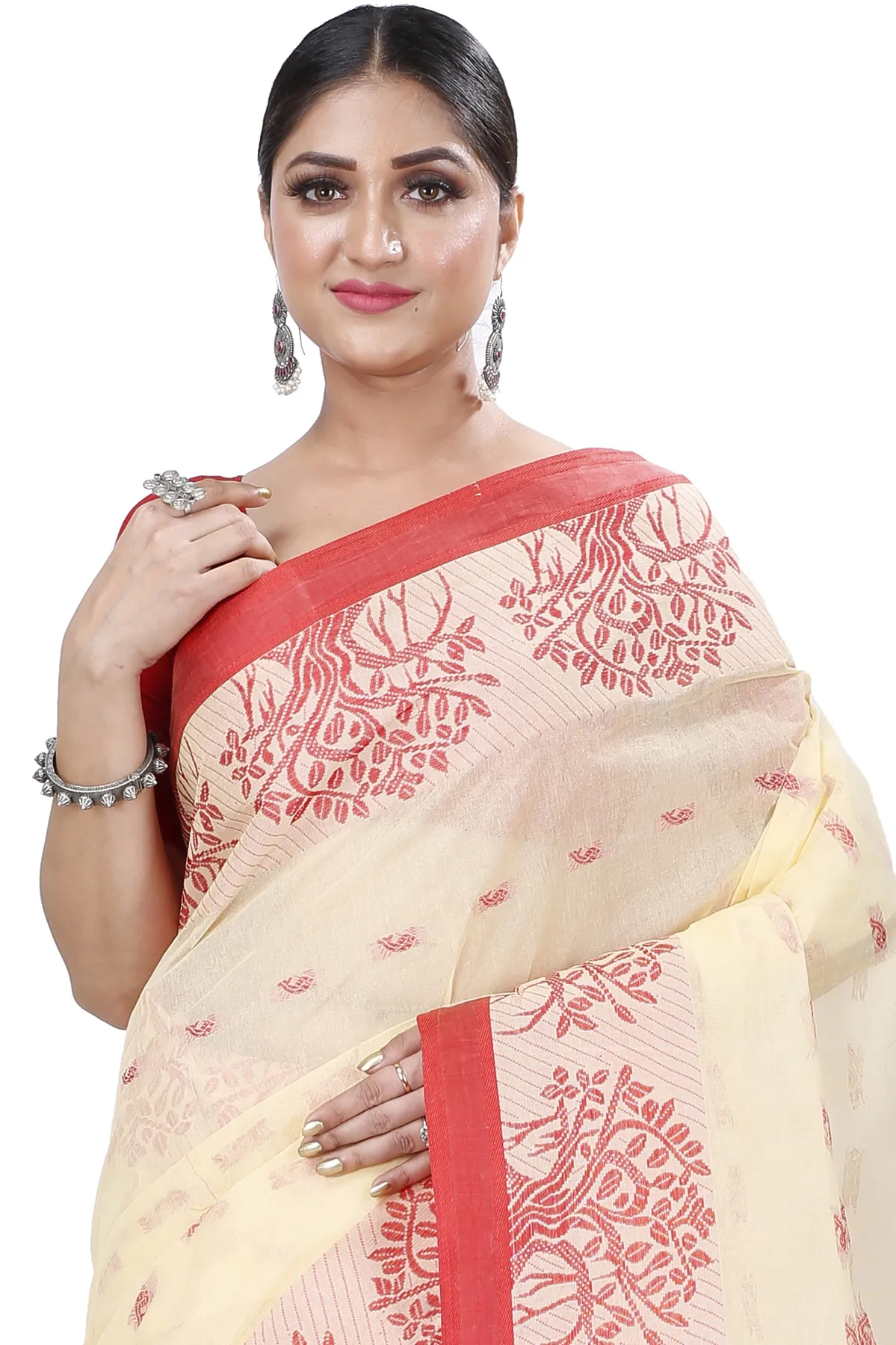DipDiya Pure Cotton Cream Somaya Essence of Bengal Tant Sarees