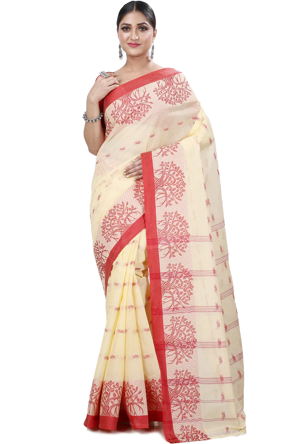 DipDiya Pure Cotton Cream Somaya Essence of Bengal Tant Sarees