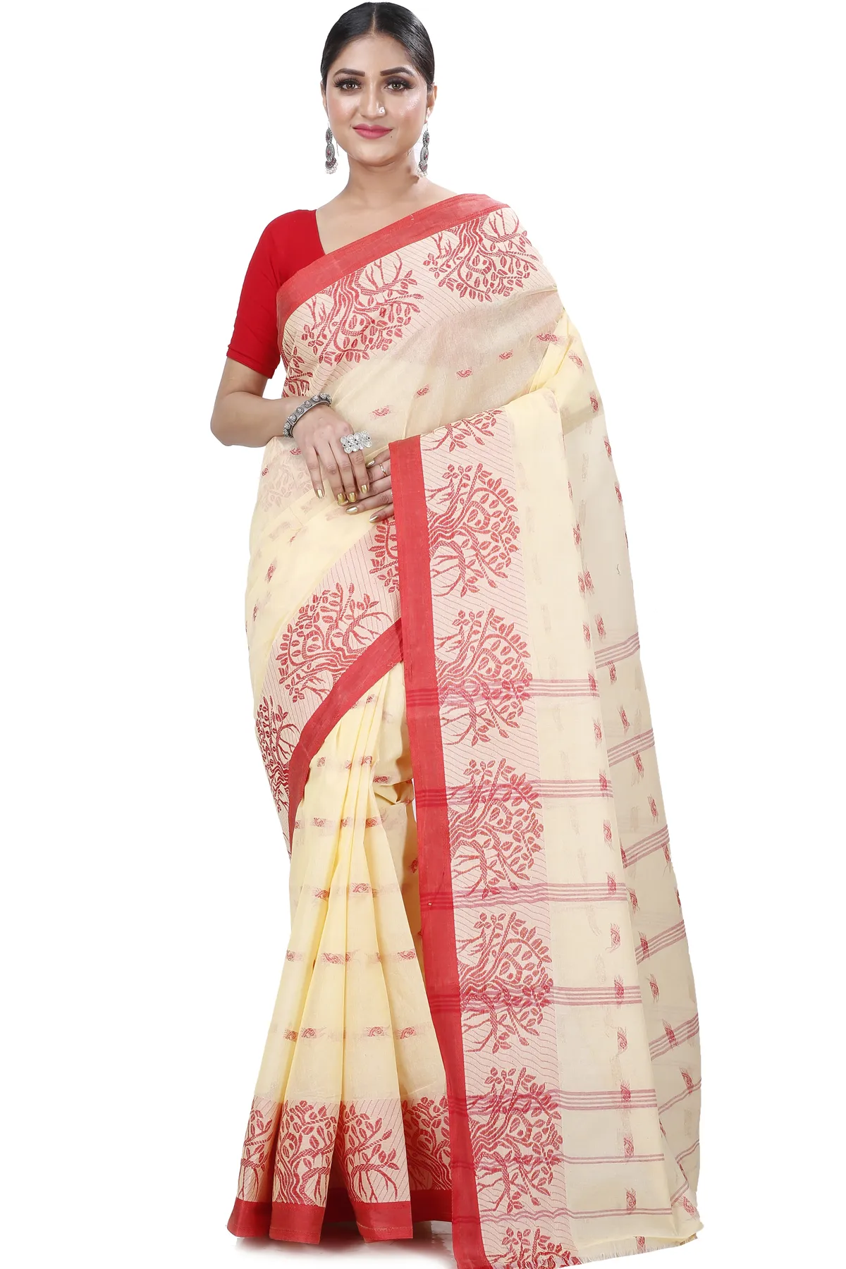 DipDiya Pure Cotton Cream Somaya Essence of Bengal Tant Sarees