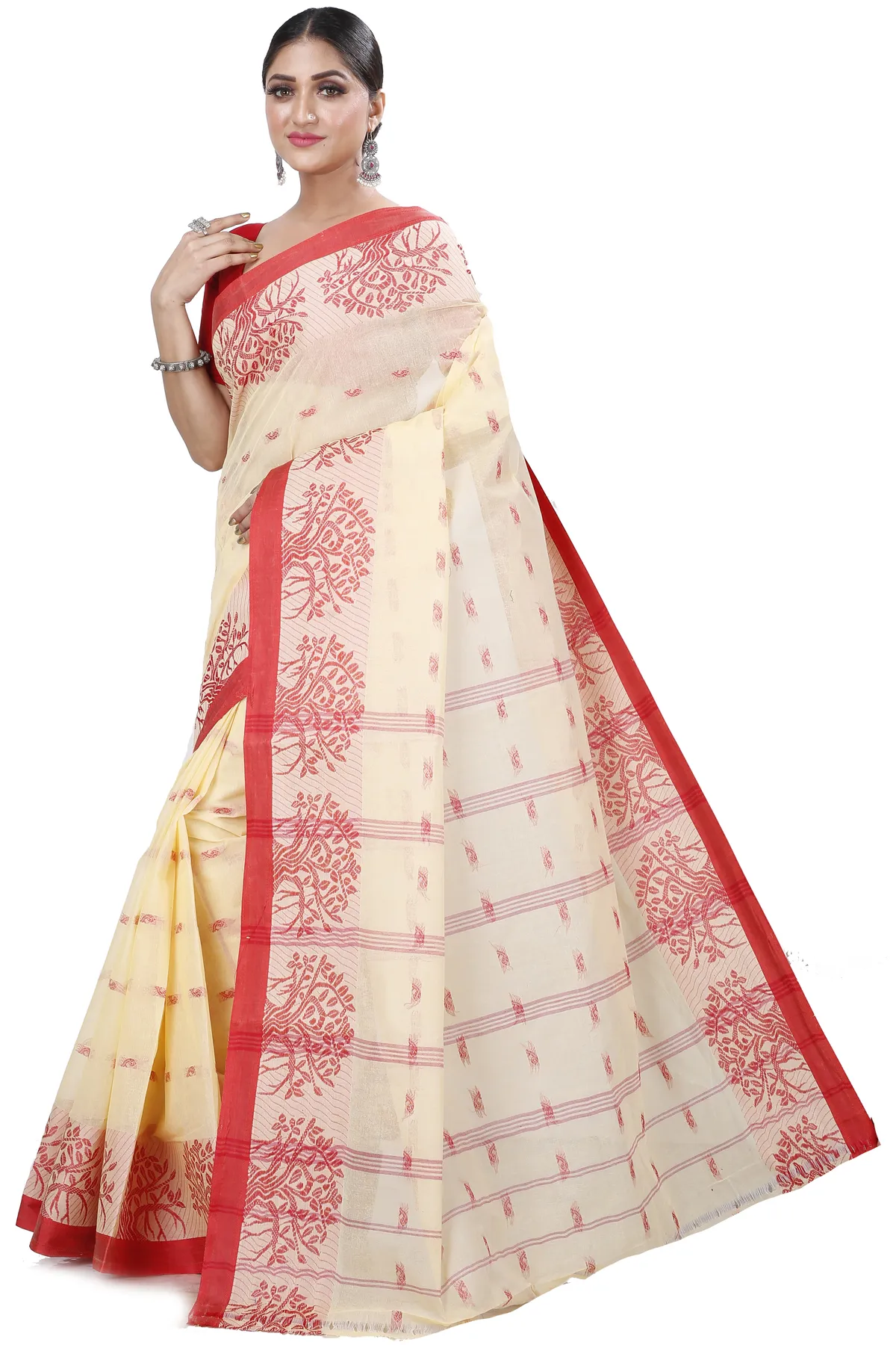 DipDiya Pure Cotton Cream Somaya Essence of Bengal Tant Sarees