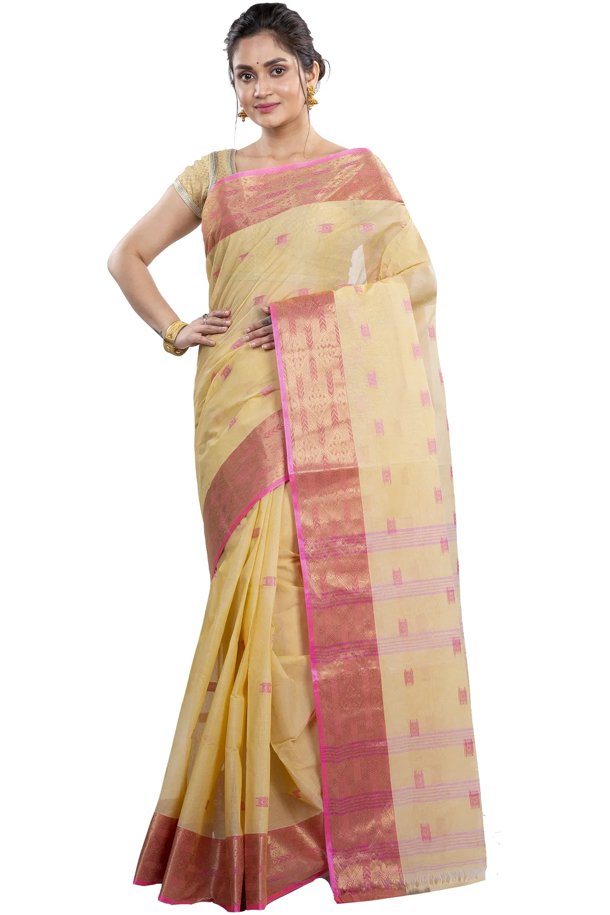 DipDiya Pure Cotton Cream SqureButi Weaves with a Story Tant Sarees