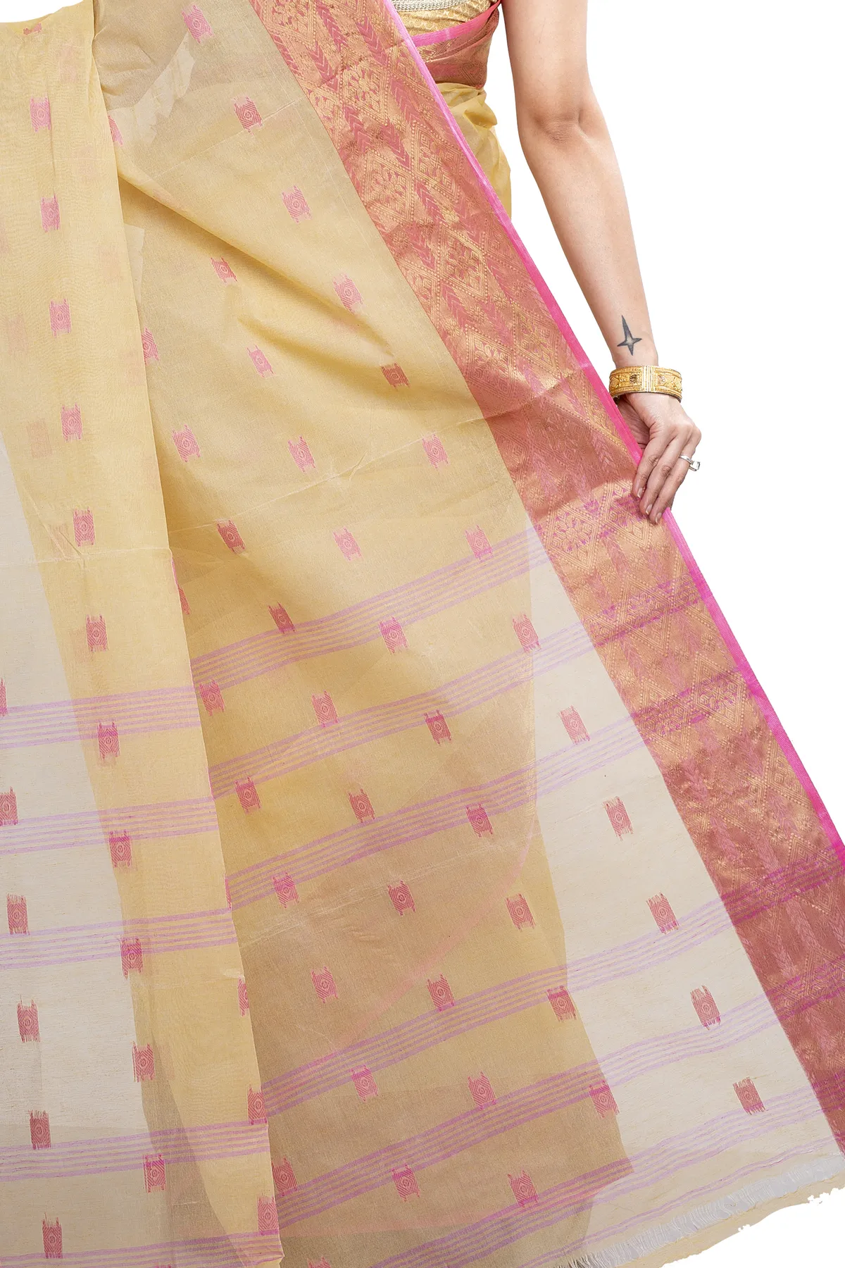 DipDiya Pure Cotton Cream SqureButi Weaves with a Story Tant Sarees