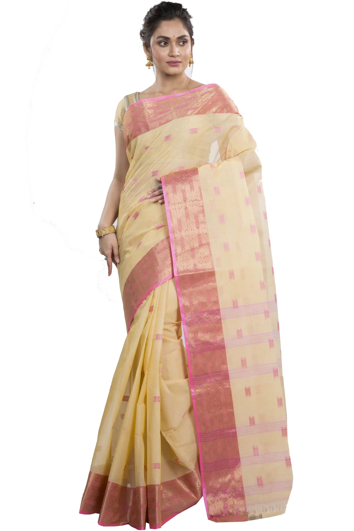 DipDiya Pure Cotton Cream SqureButi Weaves with a Story Tant Sarees