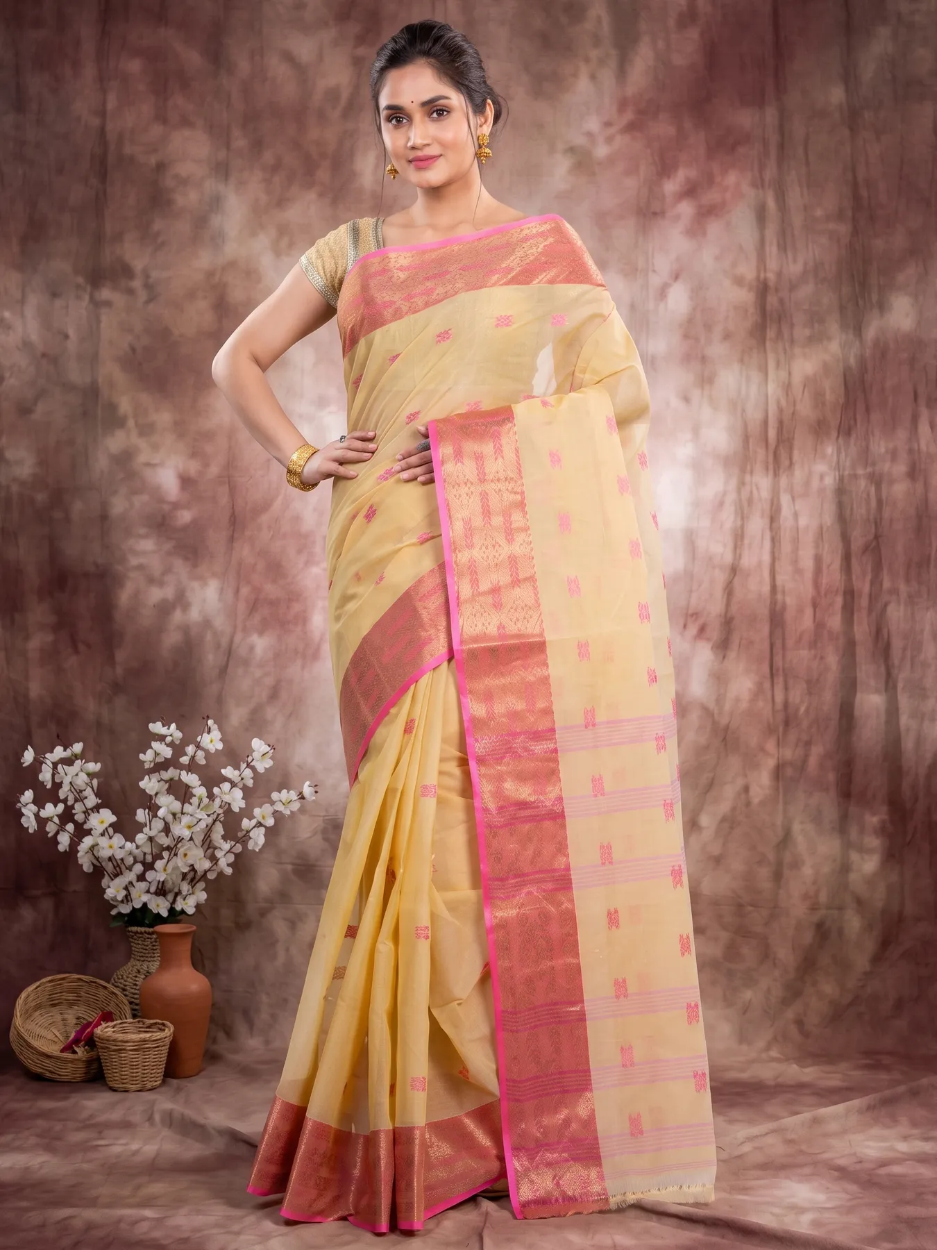 DipDiya Pure Cotton Cream SqureButi Weaves with a Story Tant Sarees