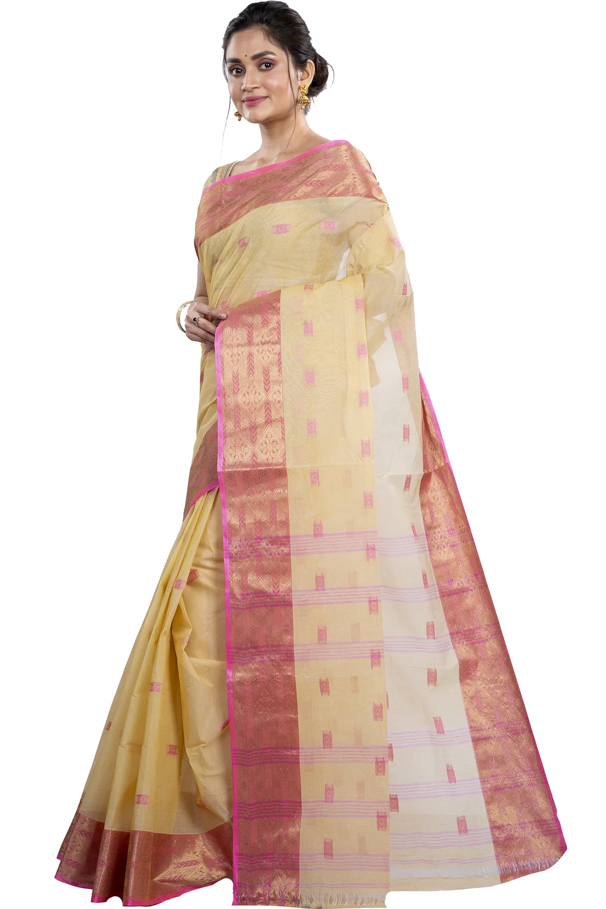 DipDiya Pure Cotton Cream SqureButi Weaves with a Story Tant Sarees