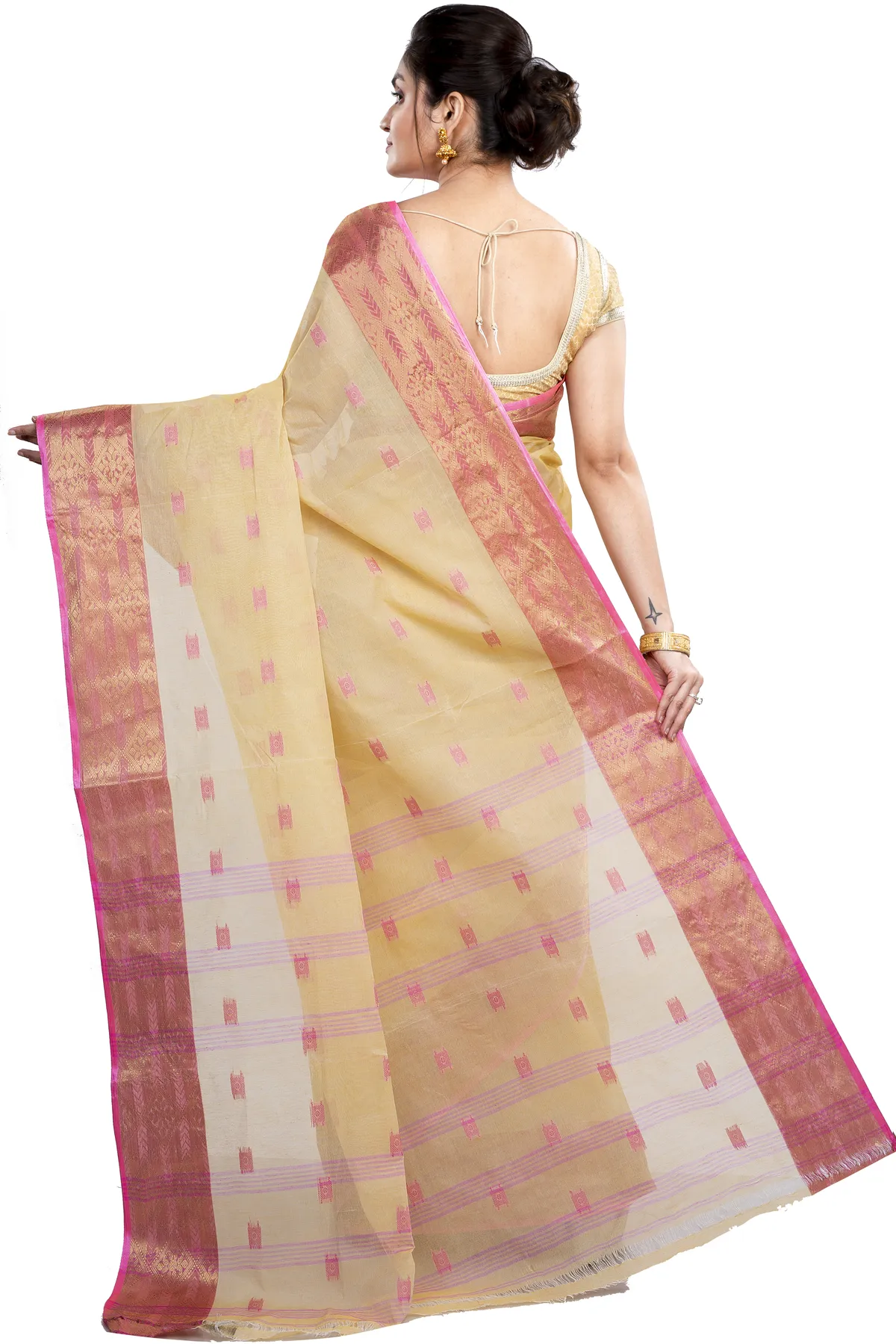 DipDiya Pure Cotton Cream SqureButi Weaves with a Story Tant Sarees