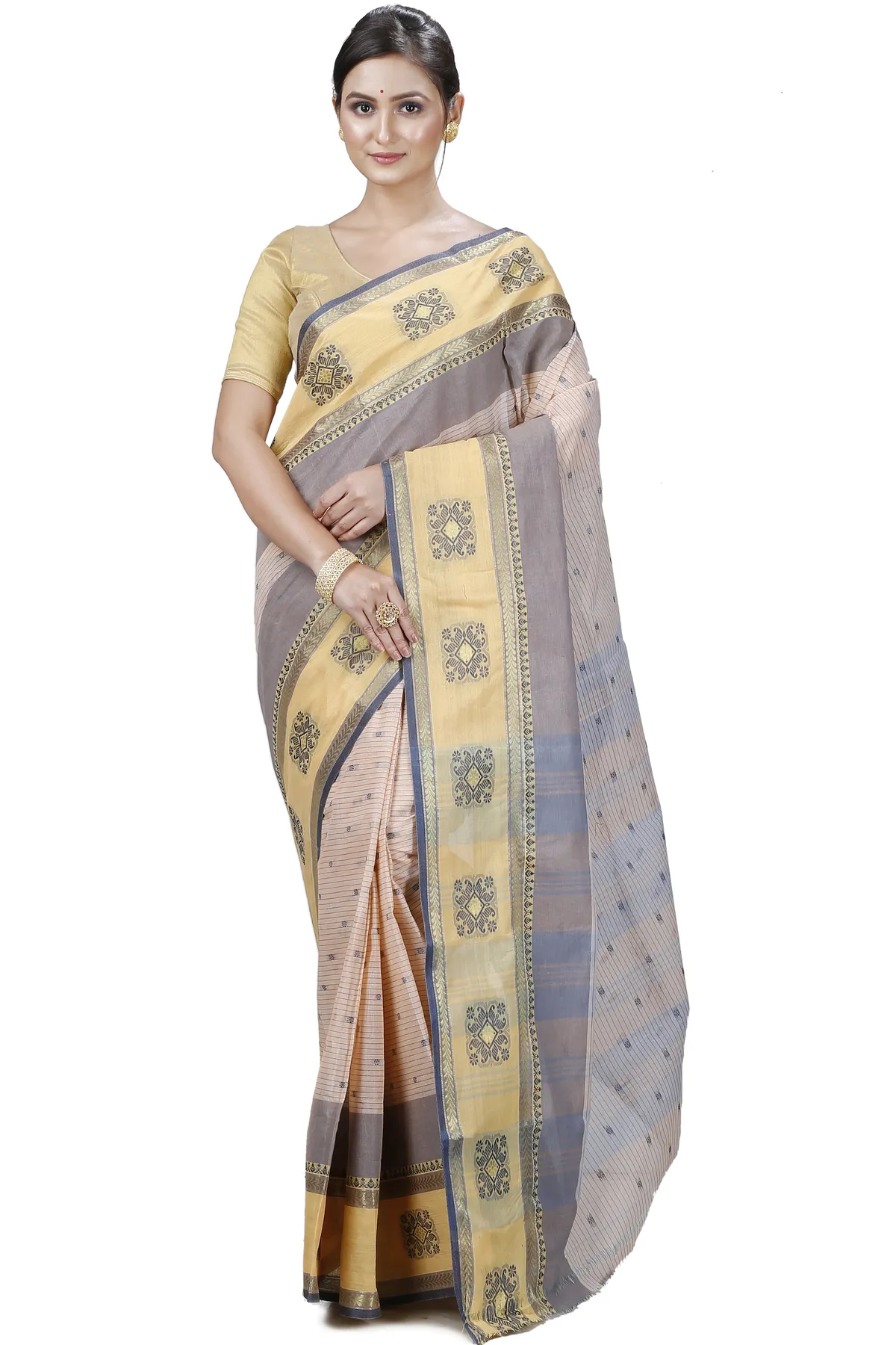 DipDiya Pure Cotton Cream Uma Crafted with Soul Tant Sarees