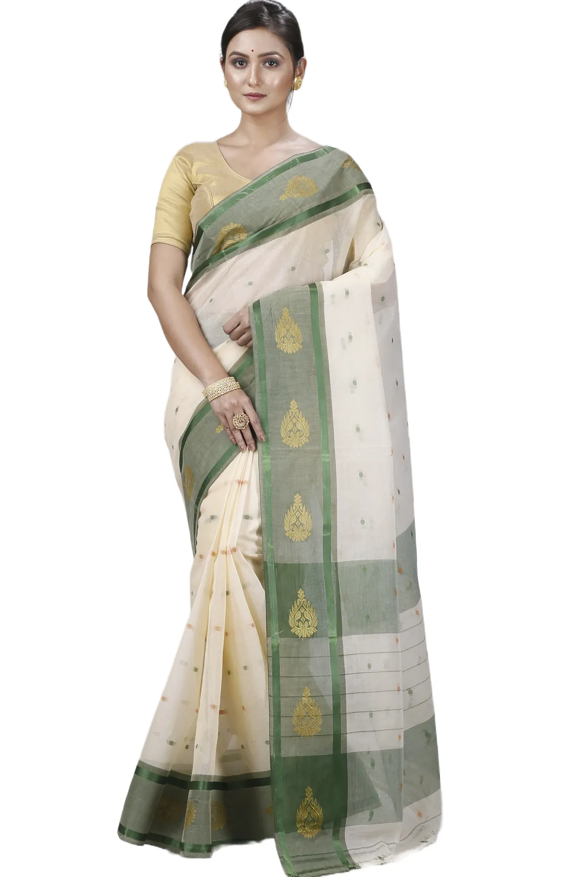 DipDiya Pure Cotton Cream Upala Rooted in Bengal Tant Sarees