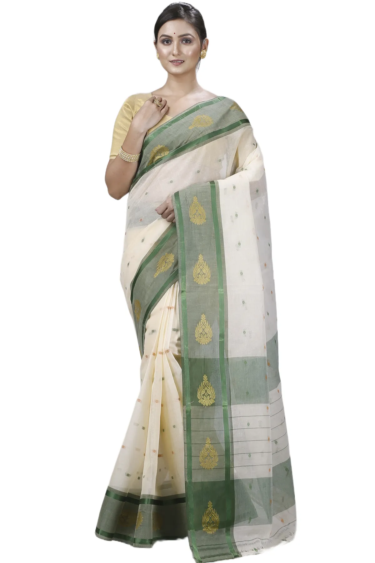 DipDiya Pure Cotton Cream Upala Rooted in Bengal Tant Sarees