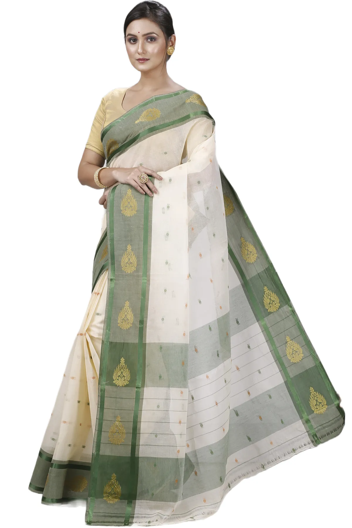 DipDiya Pure Cotton Cream Upala Rooted in Bengal Tant Sarees