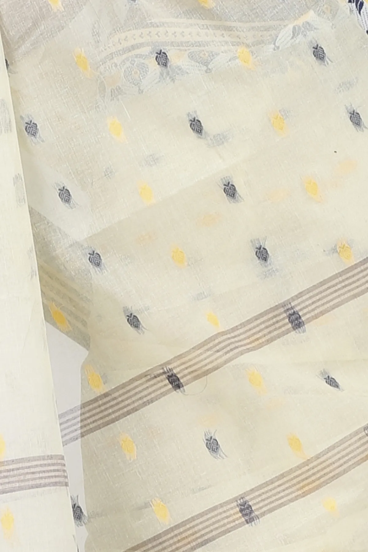 DipDiya Pure Cotton Cream Uvra Bengali Heritage Tant Sarees